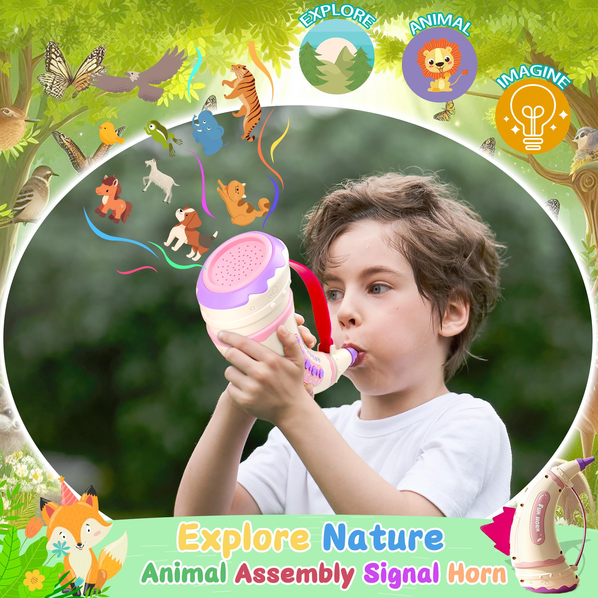 Outdoor Explore Animal Caller, Real Animal Sounds Toys for Kids Ages 3-5 6-8, 2 Modes 30 Effects Horn Animal Toys, 5 Level Lighting Train Lung Capacity, Indoor Outdoor Toys Stocking Stuffers for Kids - Image 4