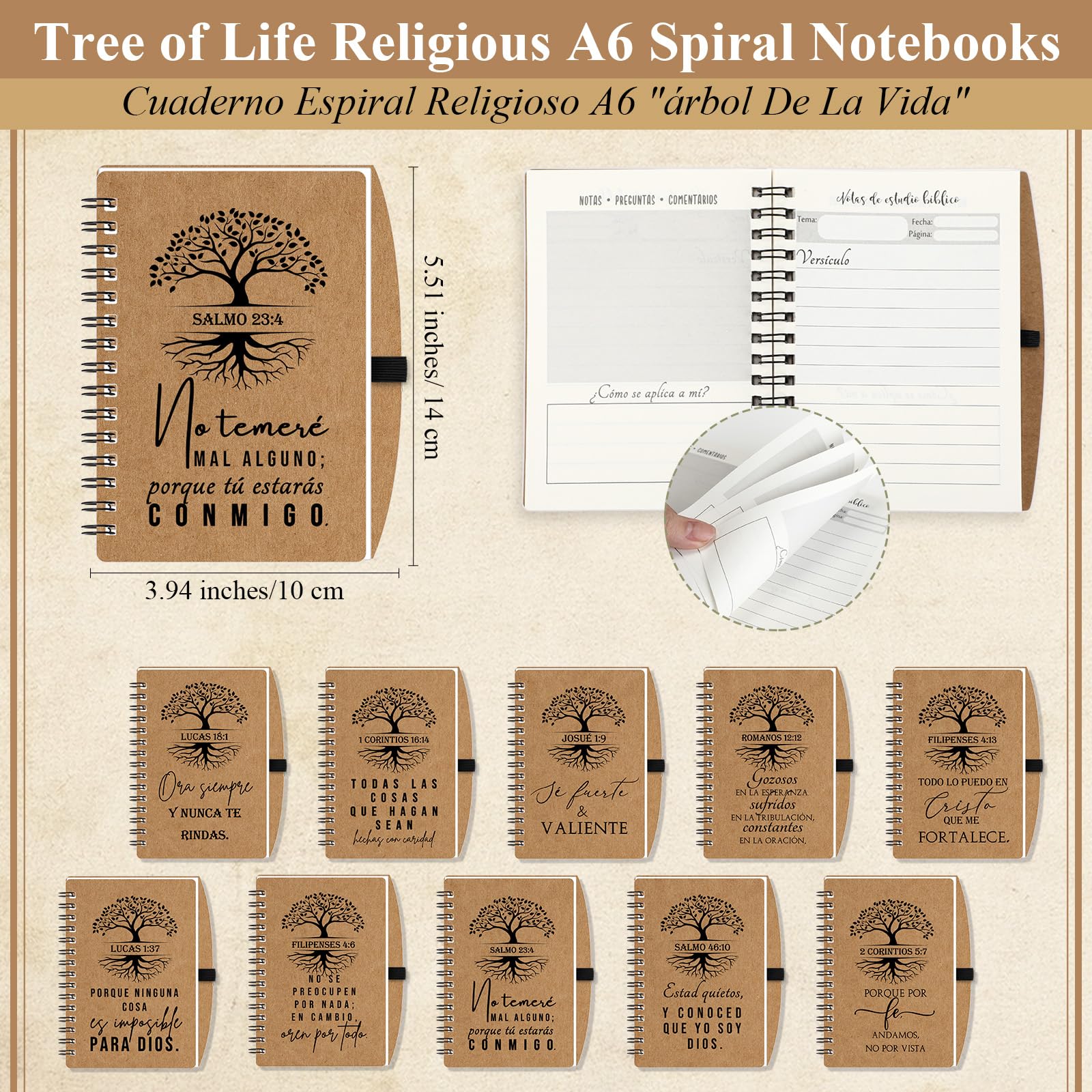 Spakon Lot de 30 carnets de prière en papier kraft à spirale pour homme et femme – Carnet de prière avec verset de la Bible – Agenda quotidien – Cadeau de fête des mères pour l'église (style arbre)