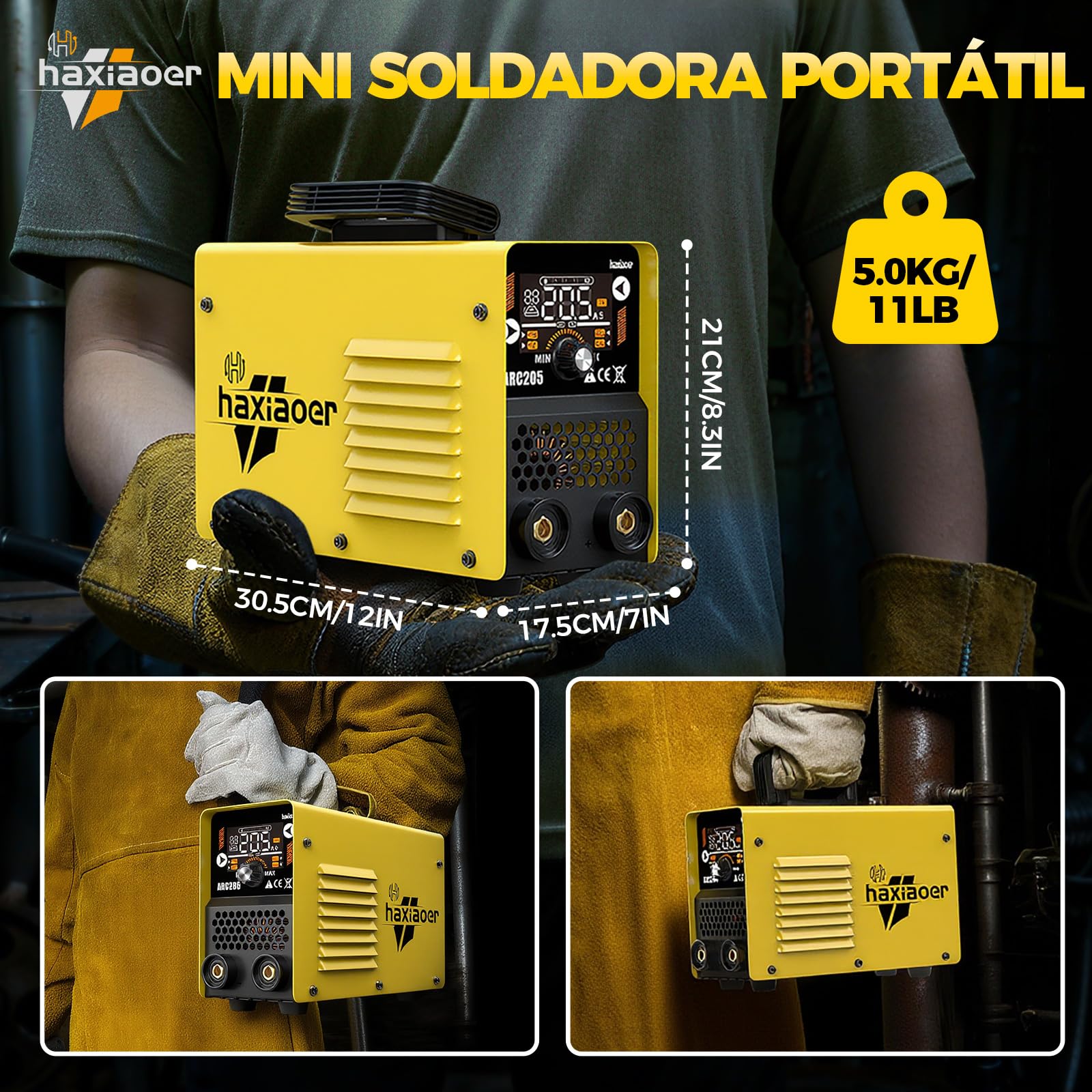 haxiaoer ARC205 spawarka elektrodowa – IGBT DC inwerterowa spawarka MMA/E-hand/Lift-TIG z 205 A, 203 V, wskaźnik LED, Anti-Stick, Hot Start, ARC Force, 10 elektrod
