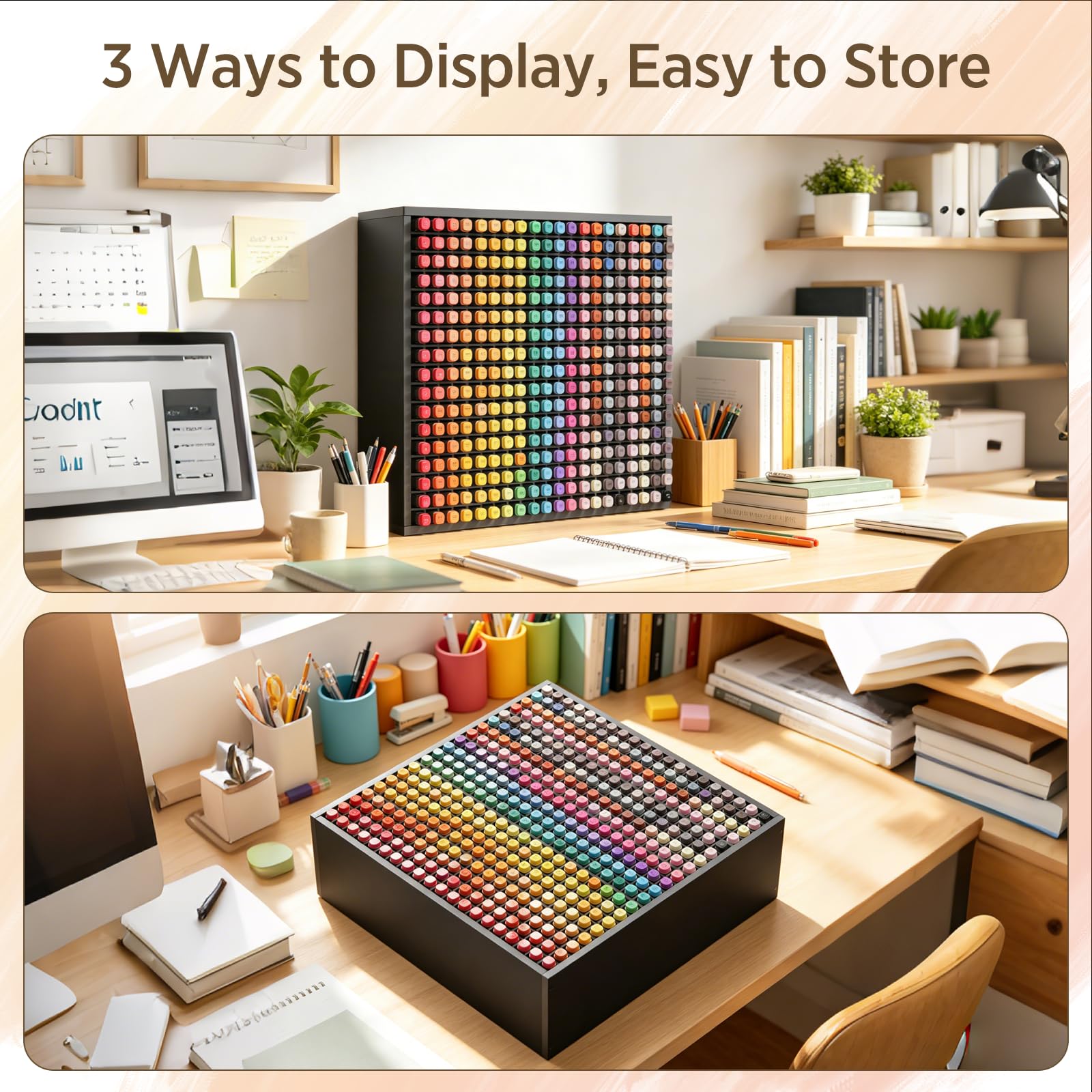 SANFURNEY 400 Fächer, Marker-Organizer für Schreibtisch, stapelbar, Schwarz | Alkoholmarker-Aufbewahrungsregal, Stiftehalter, Kunstbedarf-Organizer für Zuhause, Büro, Klassenzimmer
