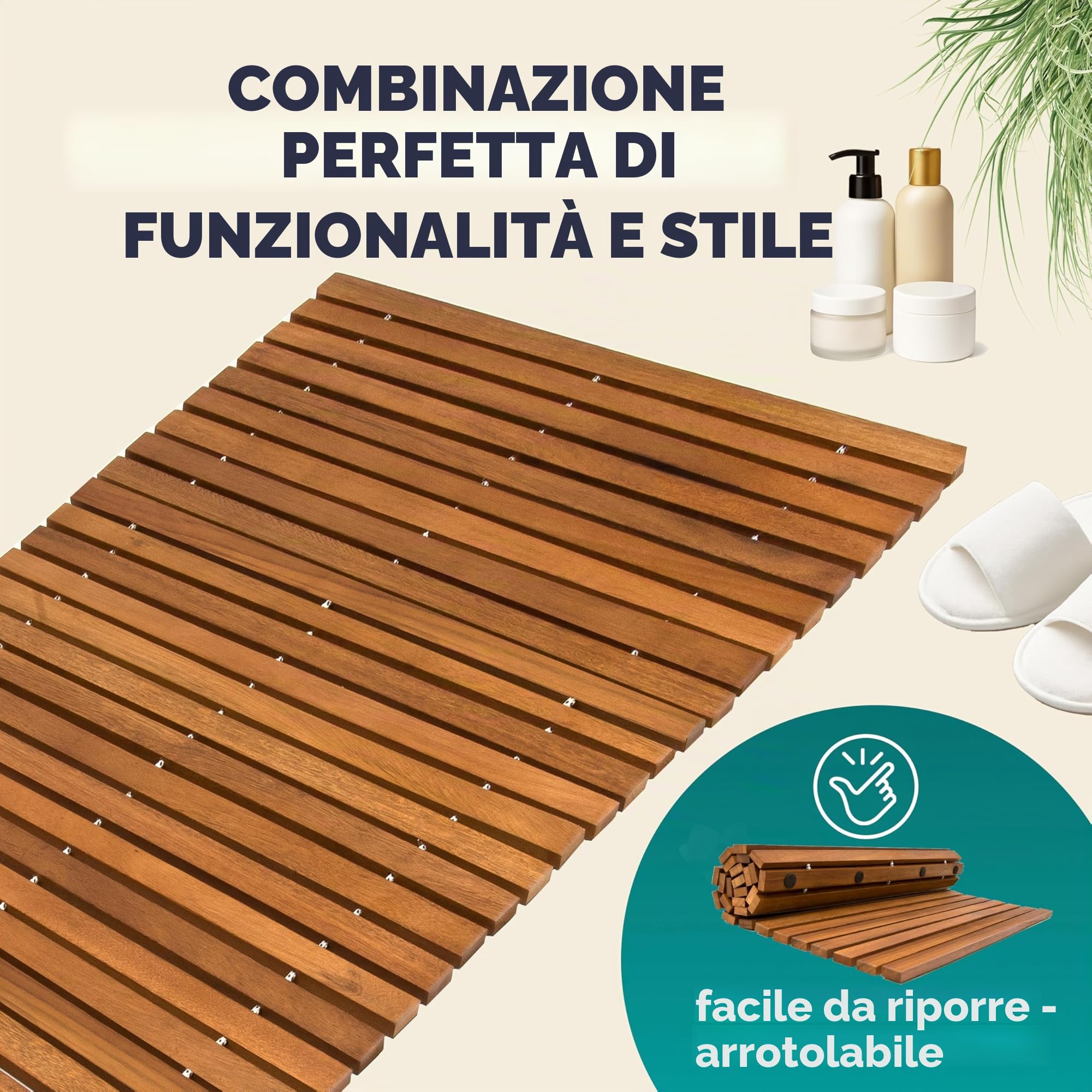 Deuba® Tappetino Bagno in Legno di Acacia Certificato FSC® 76 x 50cm Tappeto Doccia Gommini Antiscivolo Poggiapiediiedi