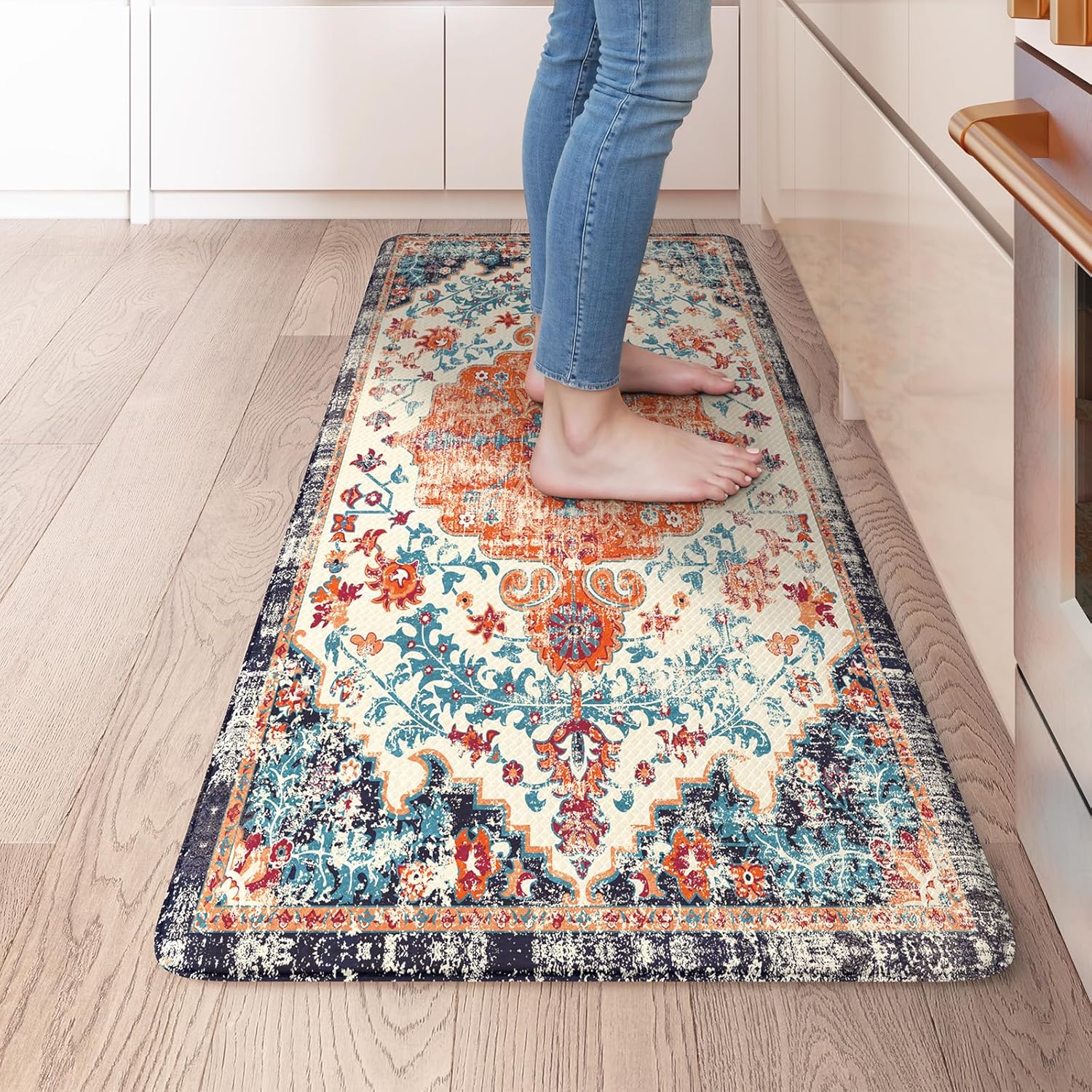 KIMODE Anti Fatigue Kitchen Mat 20″x39″, Boho Distressed Kitchen Rug,Kitchen Mats for Floor Cushioned Non Slip, Comfort Kitchen Floor Mats for Sink, Laundry, Desk Orange/Purple KIMODE Anti Fatigue Kitchen Mat 20″x39″, Boho Distressed Kitchen Rug,Kitchen Mats for Floor Cushioned Non Slip, Comfort Kitchen Floor Mats for Sink, Laundry, Desk Orange/Purple