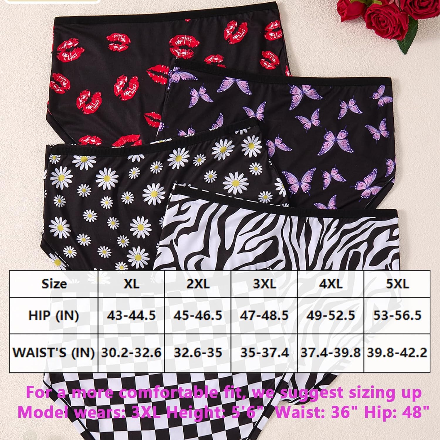 Womens Underwear Plus Size Panties XL-5XL 7 Pack Ladies Briefs Mid High Waist Floral Underwear Undies - Image 6