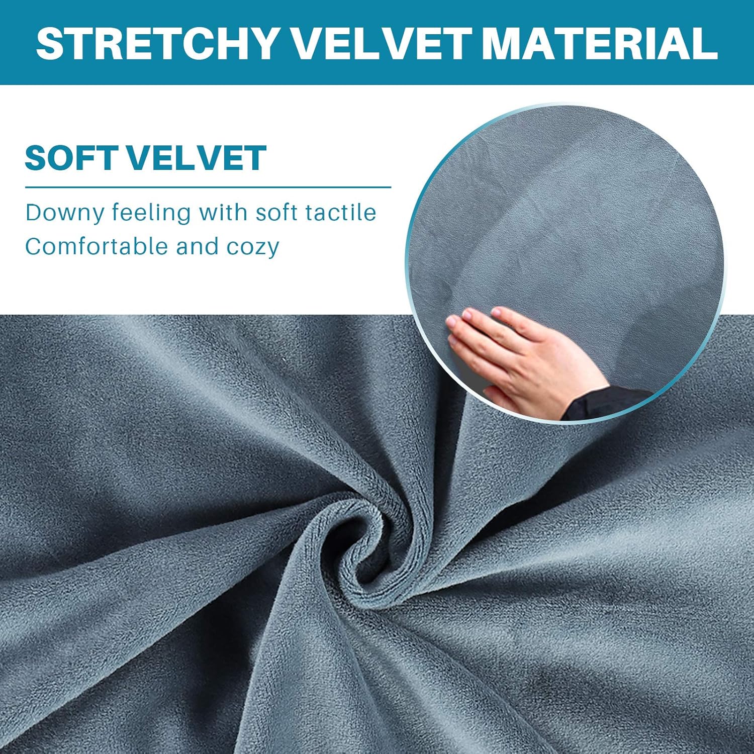 Velvet Ottoman Cover, Rectangle Footstools Covers Stretch Foot Stool Ottoman Cover Slipcover,Furniture Protector with Elastic Bottom for Living Room Bedroom(Dusty Blue,L)