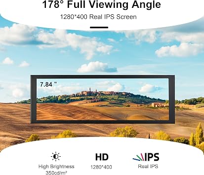 wisecoco 7.84 Inch Mini Monitor HD IPS 1280x400 Secondary Screen Stretched Bar LCD Display with Casing for Laptop Computer Speed Temperature Windows Aida64 CPU GPU Monitoring