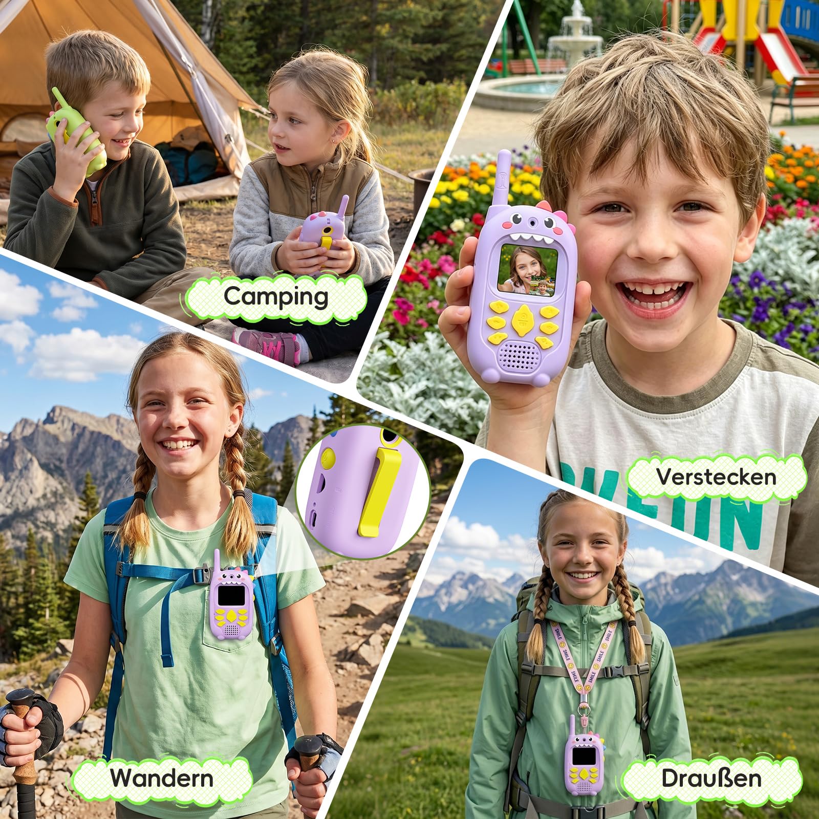 Dualkamera Video Walkie Talkie Kinder, 2er Set Walkie Talkie Kinder, Große Reichweite & 4 Stimmeffekte Funkgeräte Spielzeug für Indoor & Outdoor, Weihnachten Geschenk für 3-12 Jahren Junge und Mädchen