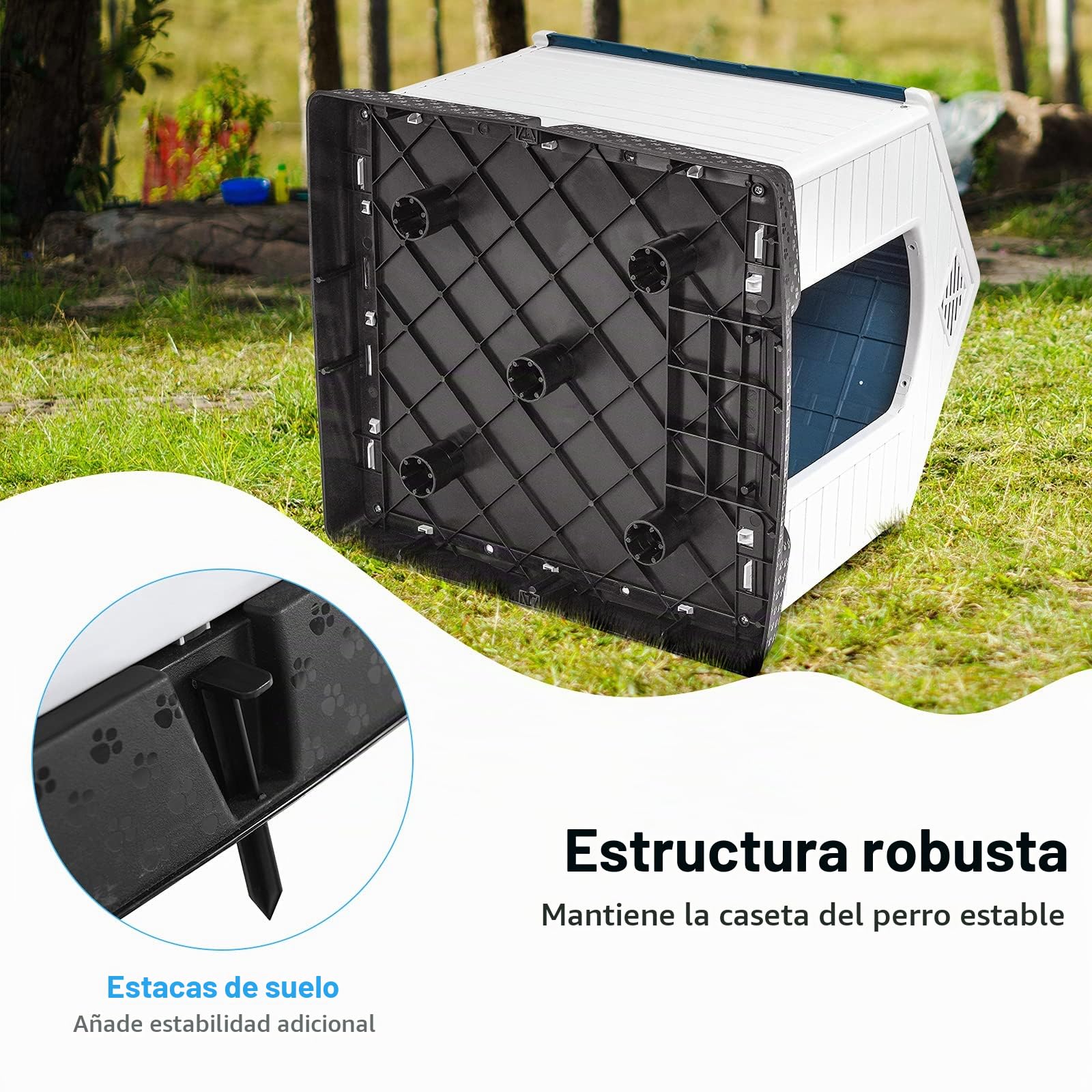 GOPLUS Caseta de Plástico para Perros, Casa para Interior y Exterior, Caseta para Perros con Sistema de Ventilación y Dispositivo de Sujeción, Estable y Resistente a Los Arañazos (S,Azul)