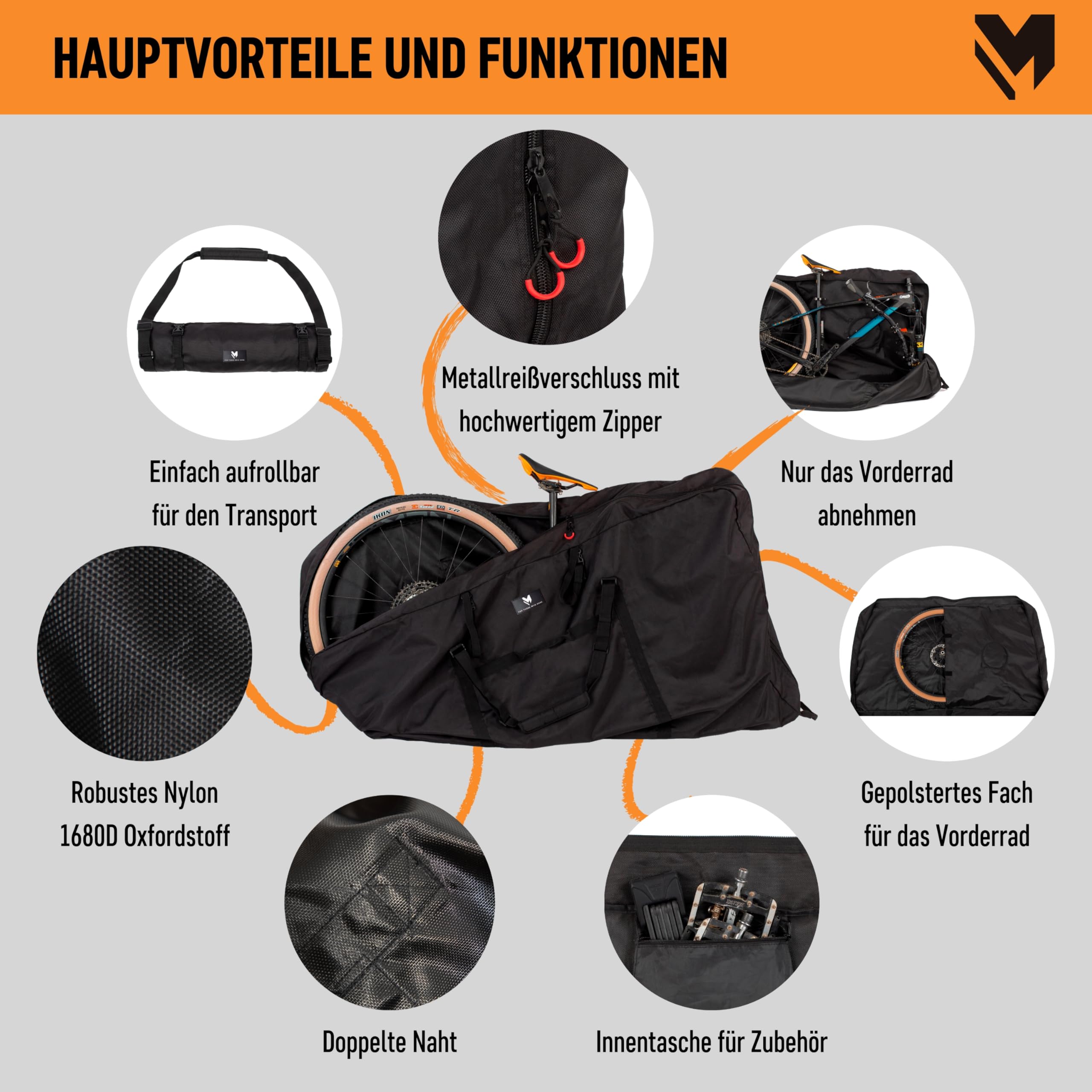 lamaki Fahrrad Transporttasche - Passend für Renn- & Gravelbikes, Mountainbikes 26-29 Zoll - Ohne Demontage des Hinterrads - XXL Fahrradtasche, Robustes Nylon 1680D - Ideal Für Bikepacking & Reisen