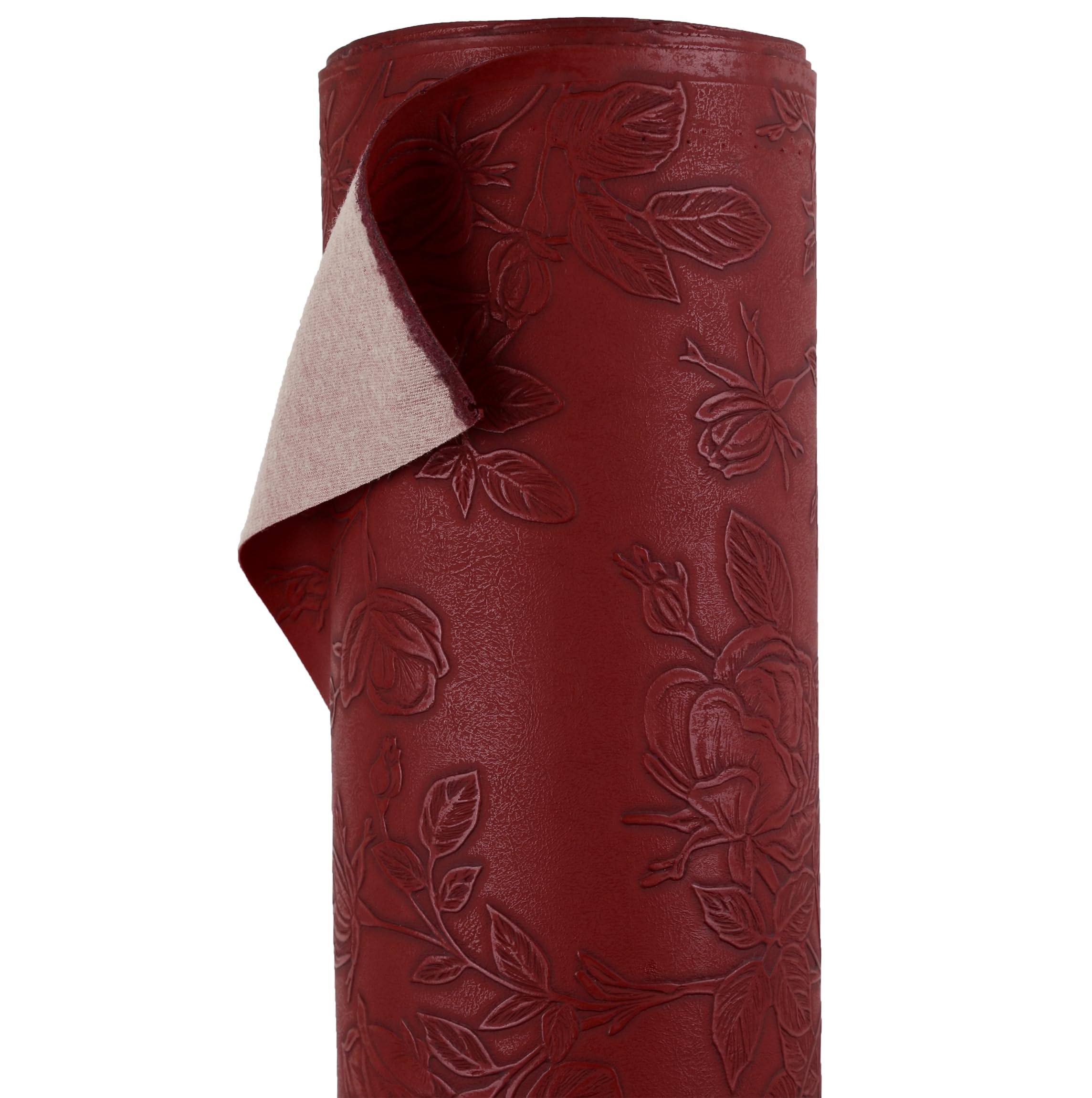 A-Express Floral Faux Leather Fabric - Embossed PU Vinyl Material - 140cm 55" Inches Wide - 430 GSM by The Metre - Textured Flower Upholstery Fabric, DIY Craft Sheets, Purse - Maroon Sample