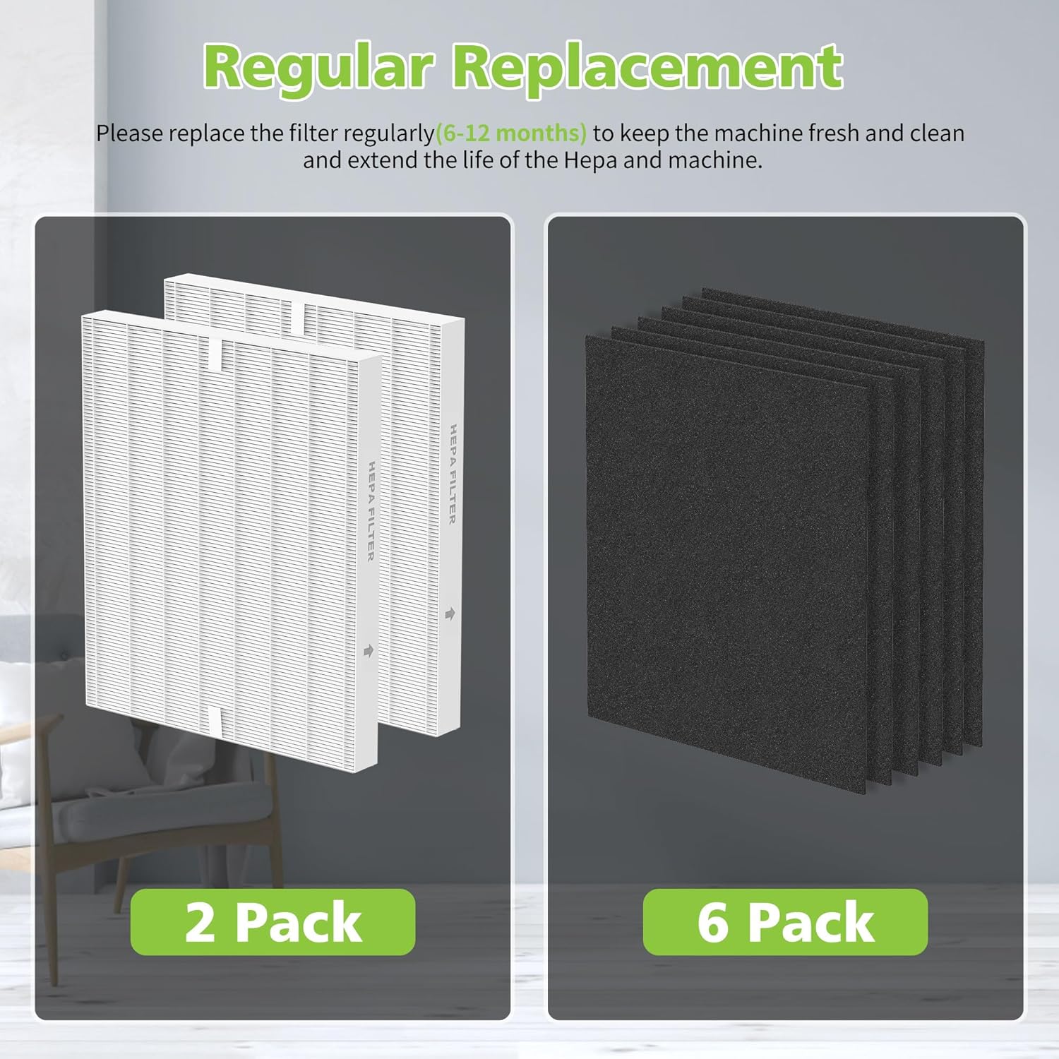 AP-1512HH Filter Replacement Set for Coway Airmega AP-1512HH and Airmega 200M Air Purifiers, 2 HEPA Filter and 6 Carbon Pre-Filters, Compared to Part # 3304899