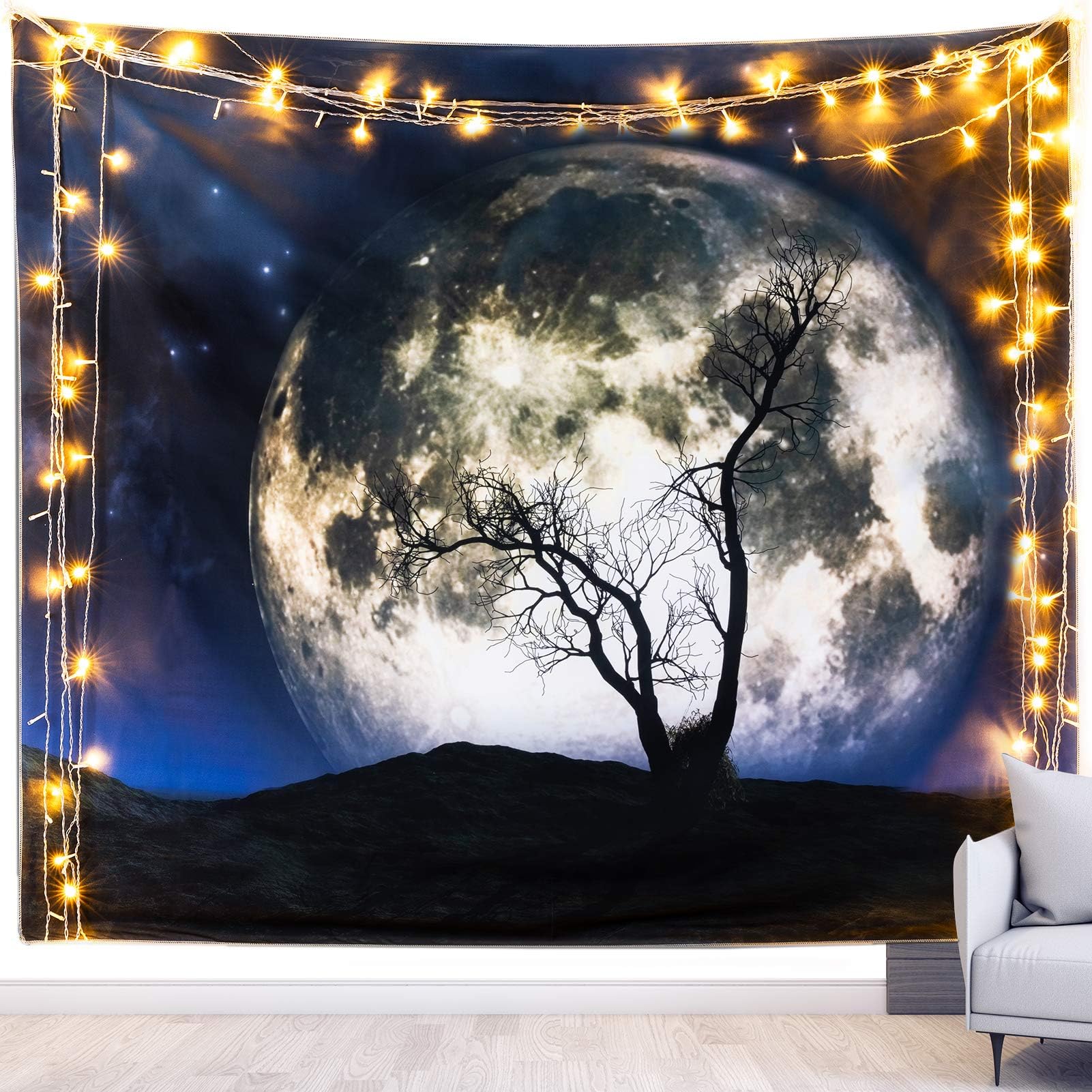 Urbanstrive Not Fade Moon Tapestry, Wall Tapestry for bedroom Aesthetic Hippy Tapestries for Bedroom Beach Blanket Home Decor, Machine Washable (59x51 in)(150x130 cm)