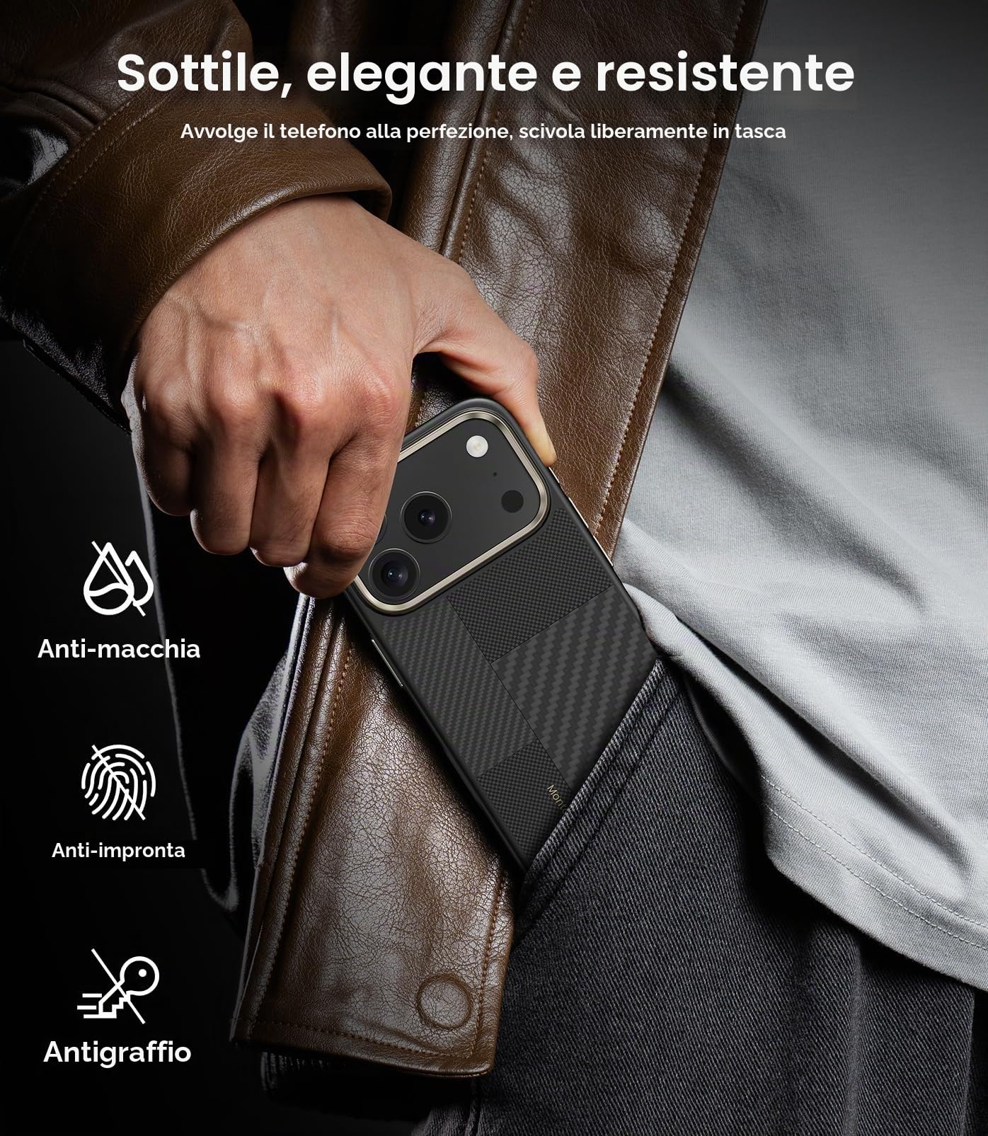 BENKS ArmorPro Montage Cover per iPhone 17 Pro Custodia per Controllo della Fotocamera, Compatibile con MagSafe, Protezione Antiurto di livello Militare, Kevlar 600D+1500D Fibra Aramidica e TPU