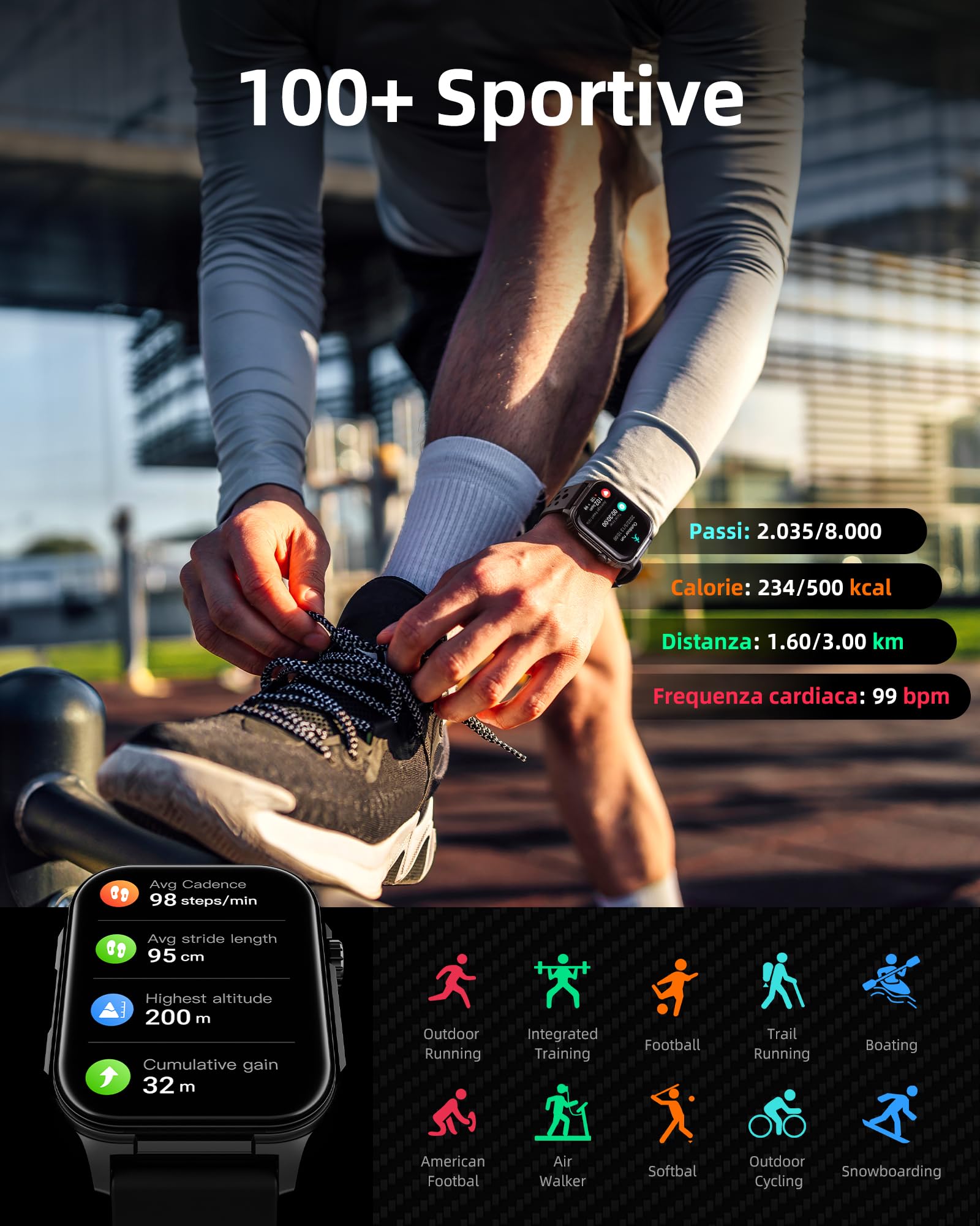 Parsonver Smartwatch Uomo con GPS Integrato, 10 Giorni Batteria, Bussola | Orologio Fitness con Chiamate Bluetooth, 100+ Sportive, Frequenza Cardiaca, Sonno, Fitness Watch per iOS Android, Nero, 1.95"