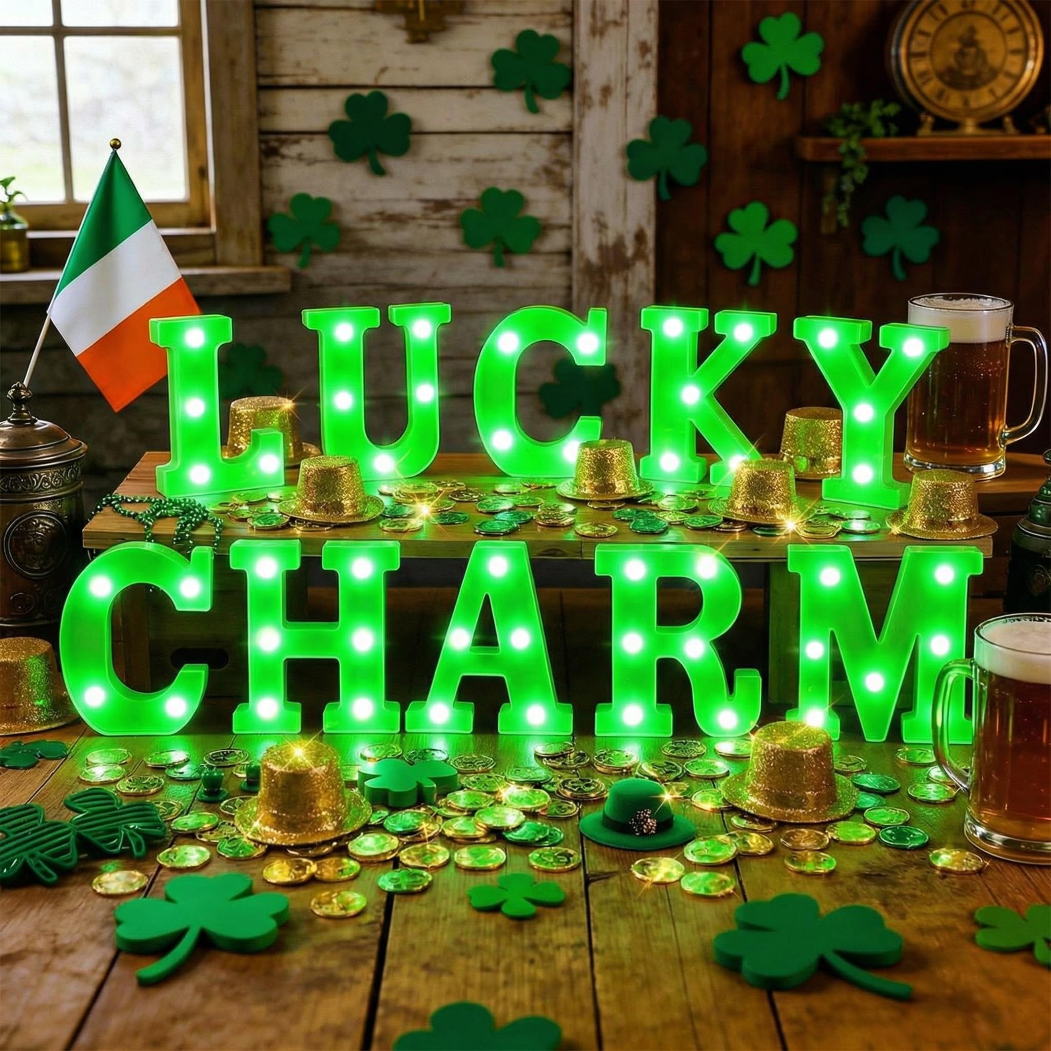 Aurelema Sukkot Large LED Letter Sign LED Lights, Lucky Charm, 8.27 Inches