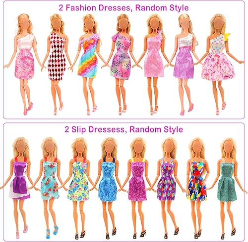 Miniatura 3 de HONLAELLA Vestido y zapatos de moda para niña de 11.5 pulgadas, ropa de muñeca brillante, lote de 10 piezas de vestidos y 10 pares de zapatos para