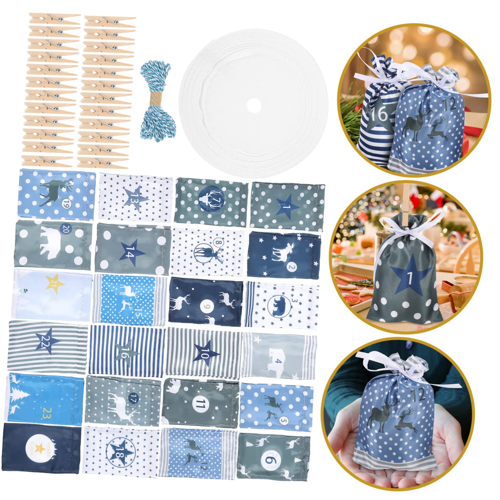 TOPBATHY 48 Stk Weihnachtsgeschenktüte Weihnachtliche Süßigkeitentüten Zum Aufhängen Adventskalender Stoffbeutel Weihnachtstüte Mit Süßigkeiten Weihnachts-countdown-taschen Hölzern