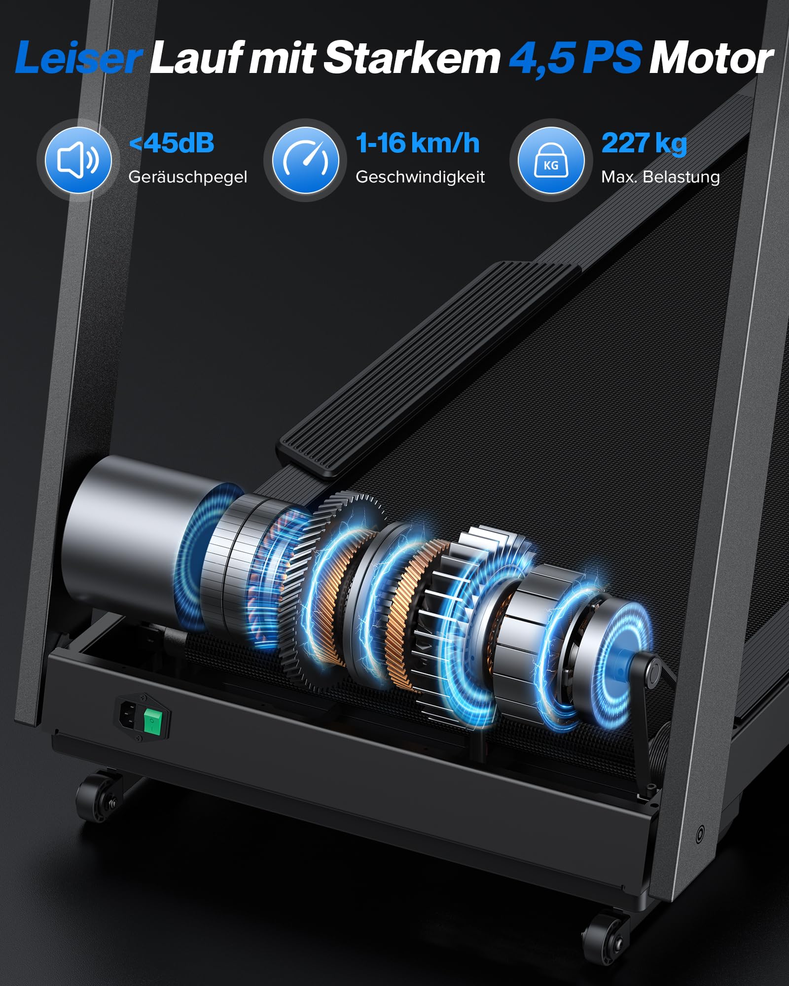 Cardirun Laufband mit 15% Automatische Steigung, 4.5PS Leise Treadmill