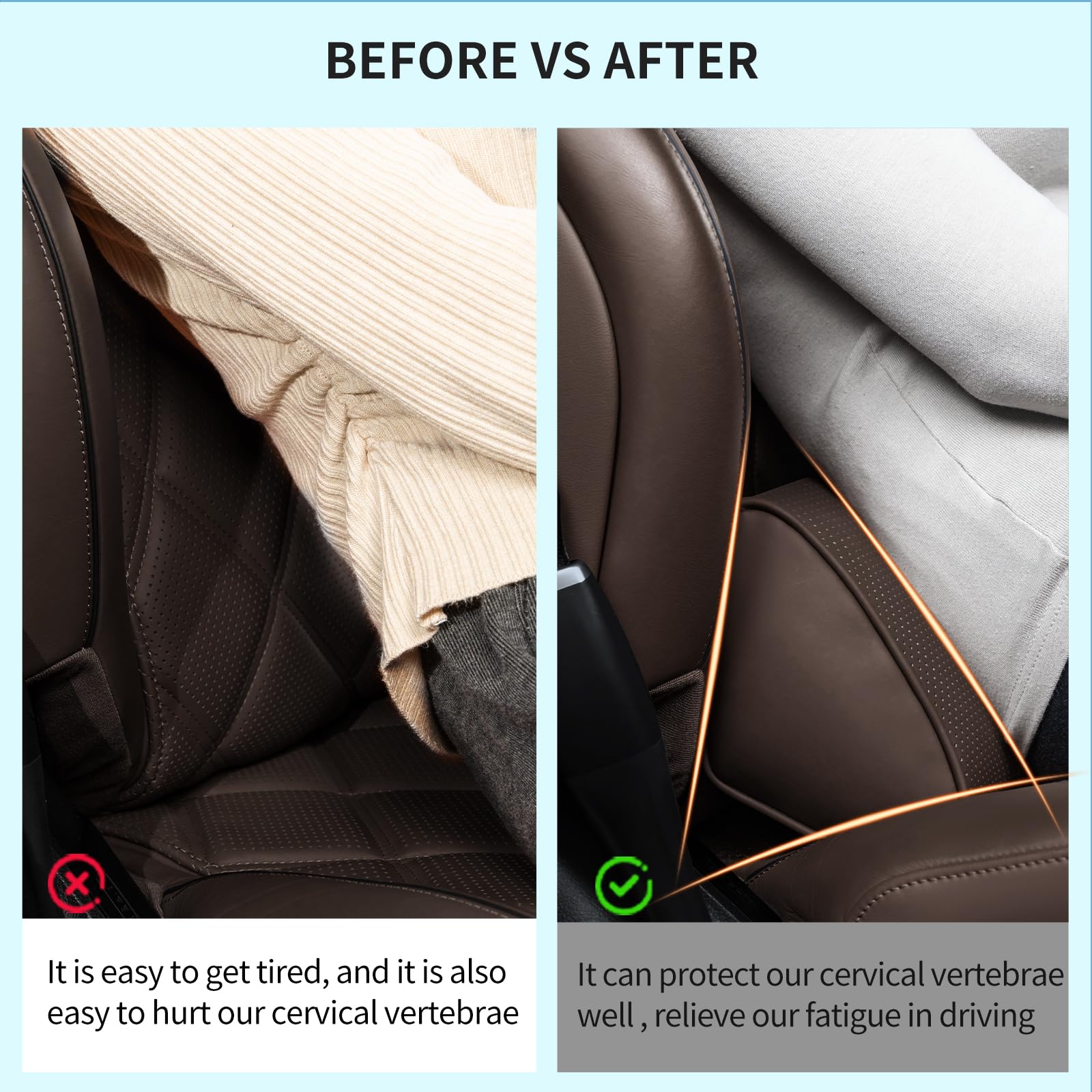 Rückenkissen Auto, Lordosenstütze Auto aus Memory Foam, Ergonomisches Rückenkissen für Autositze, Bürostuhl, Rollstuhl, Kastanien Braun