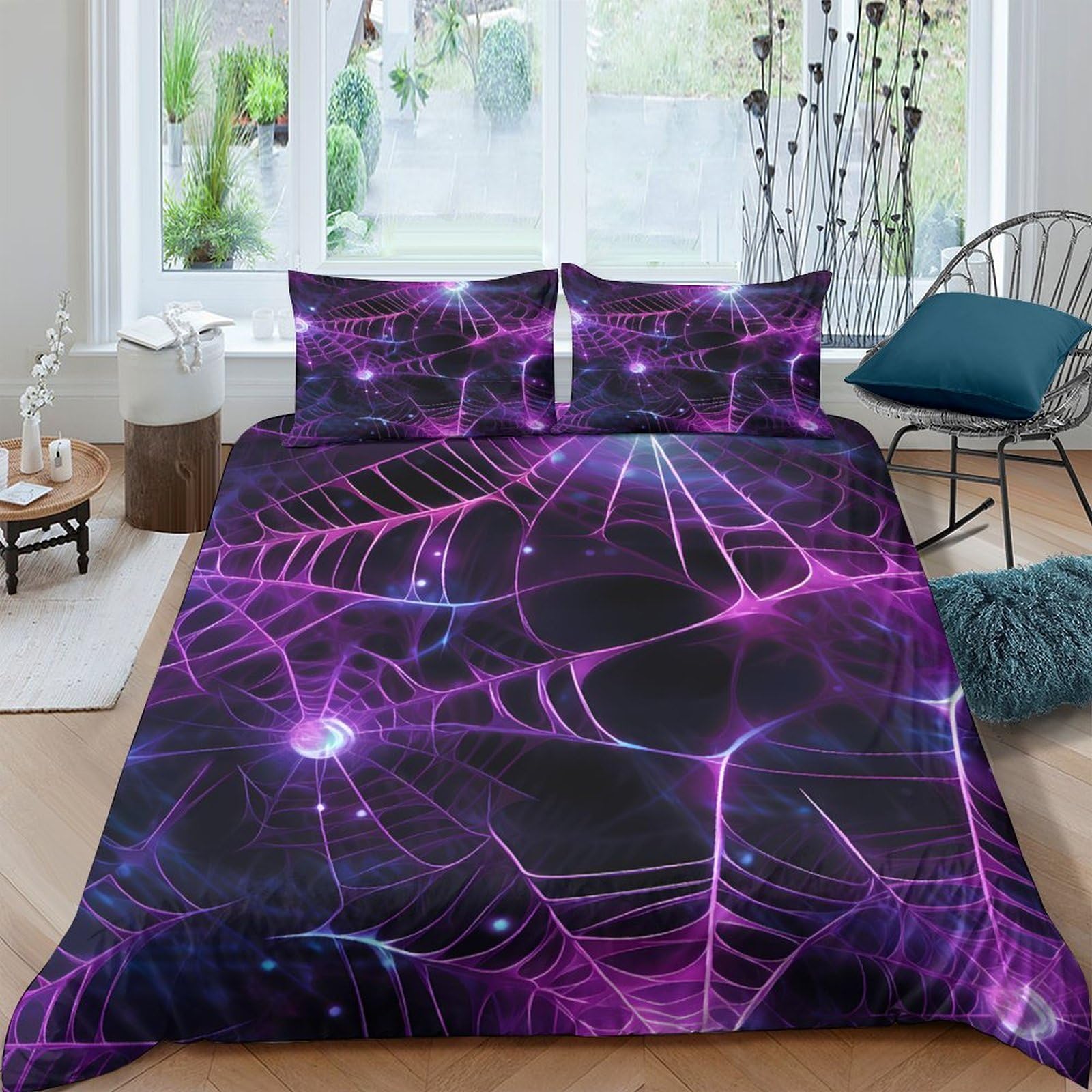 Ctjqhvkz Style-8 3D Printed Purple Electric Web Fitted Sheet Microfiber Soft Black Lightning Mattress Cover For Bedroom Guestroom Decor Single（135X200cm）