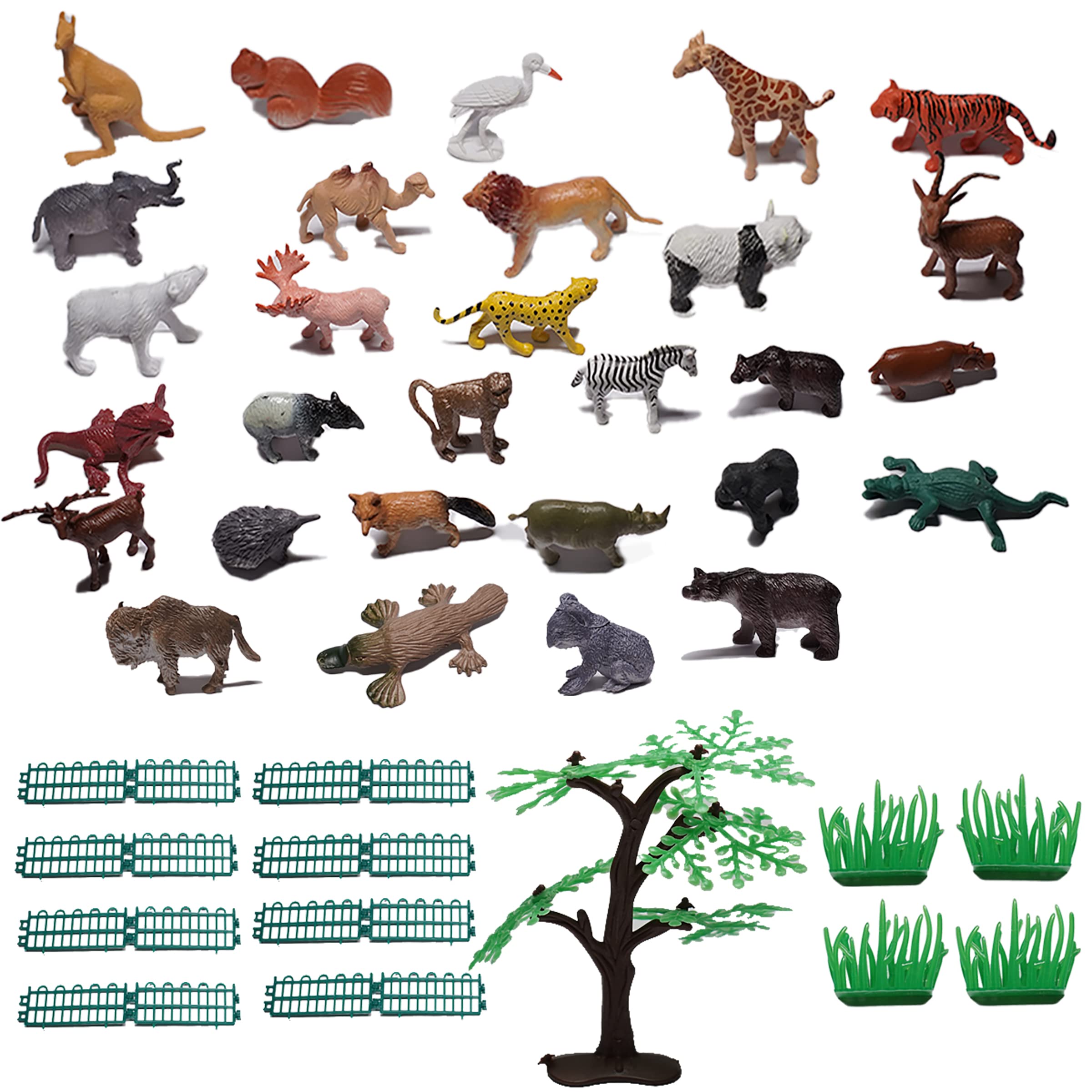 T CART Mini Jungle Animals Figure Toys Play Set 58 Piece; Realistic Wild Plastic Animal with Artificial Grass, Fencing & Stones for Kids (Assorted Colour) (B0BW41WQK6) Amazon Price History, Amazon Price Tracker