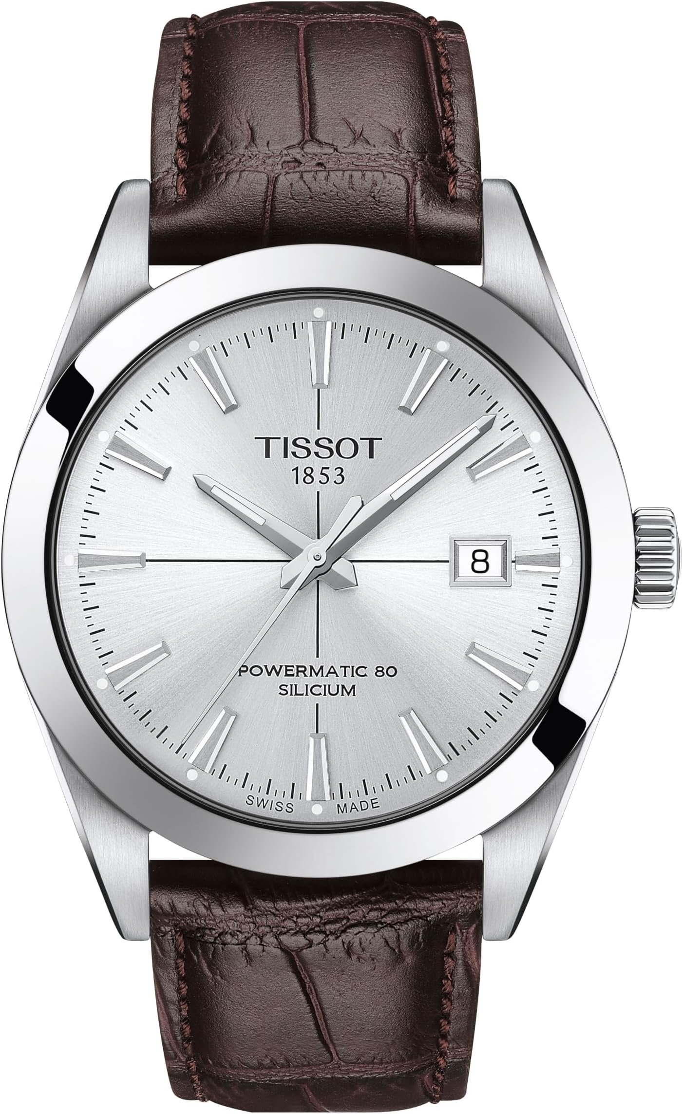 腕時計 メンズ TISSOT ジェントルマン オートマティック パワーマティック80 シリシウム シルバー文字盤 レザーベルト T1274071603101 [正規輸入品]