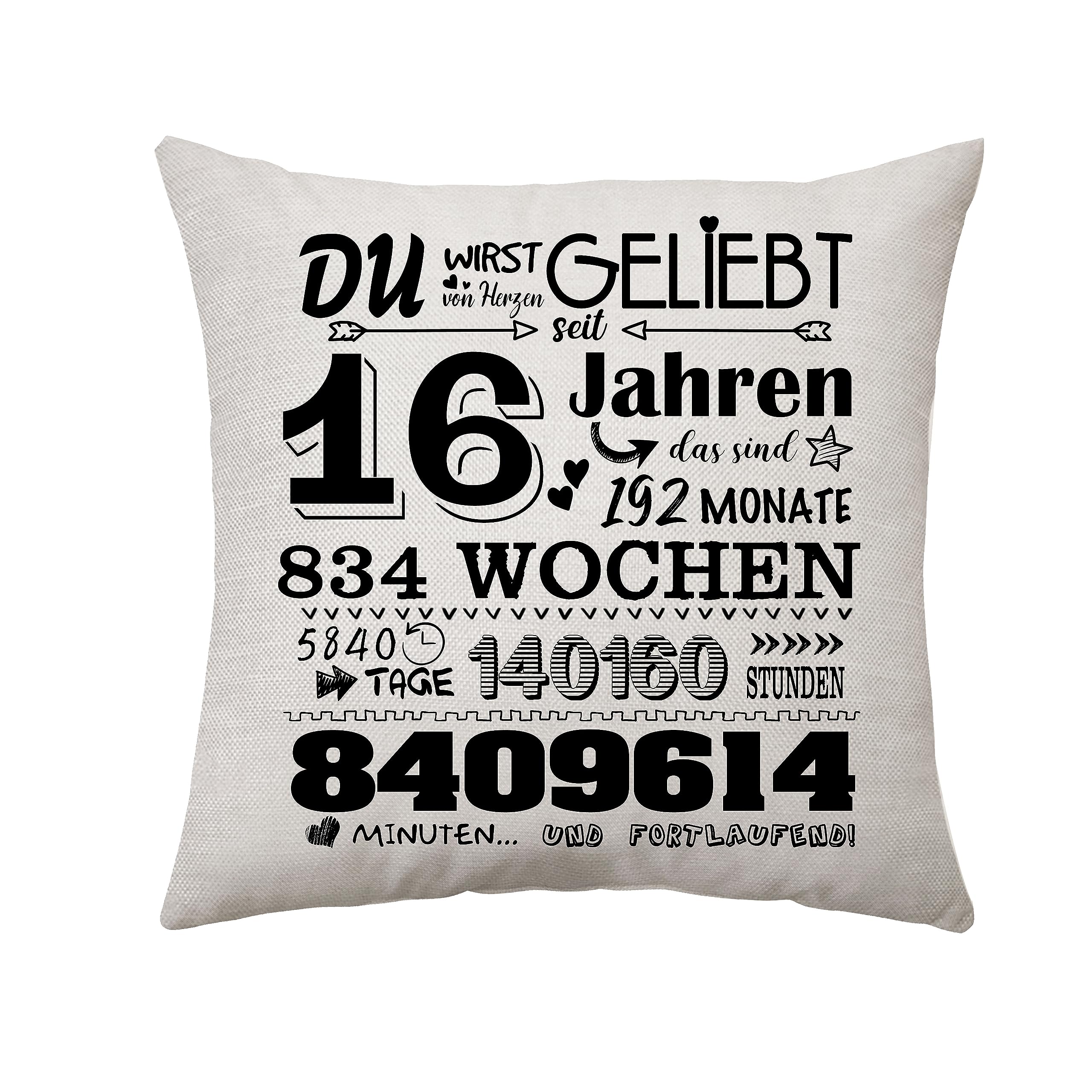 Aconesong 16. Geburtstagsgeschenk für Mädchen Junge Zierkissenbezüge Geschenk für Sie 16 Jahren Geschenke für Tochter Schwester Freund Geschenkidee 16. Geburtstag Deko Kissenbezug 45 x 45 cm (16th)