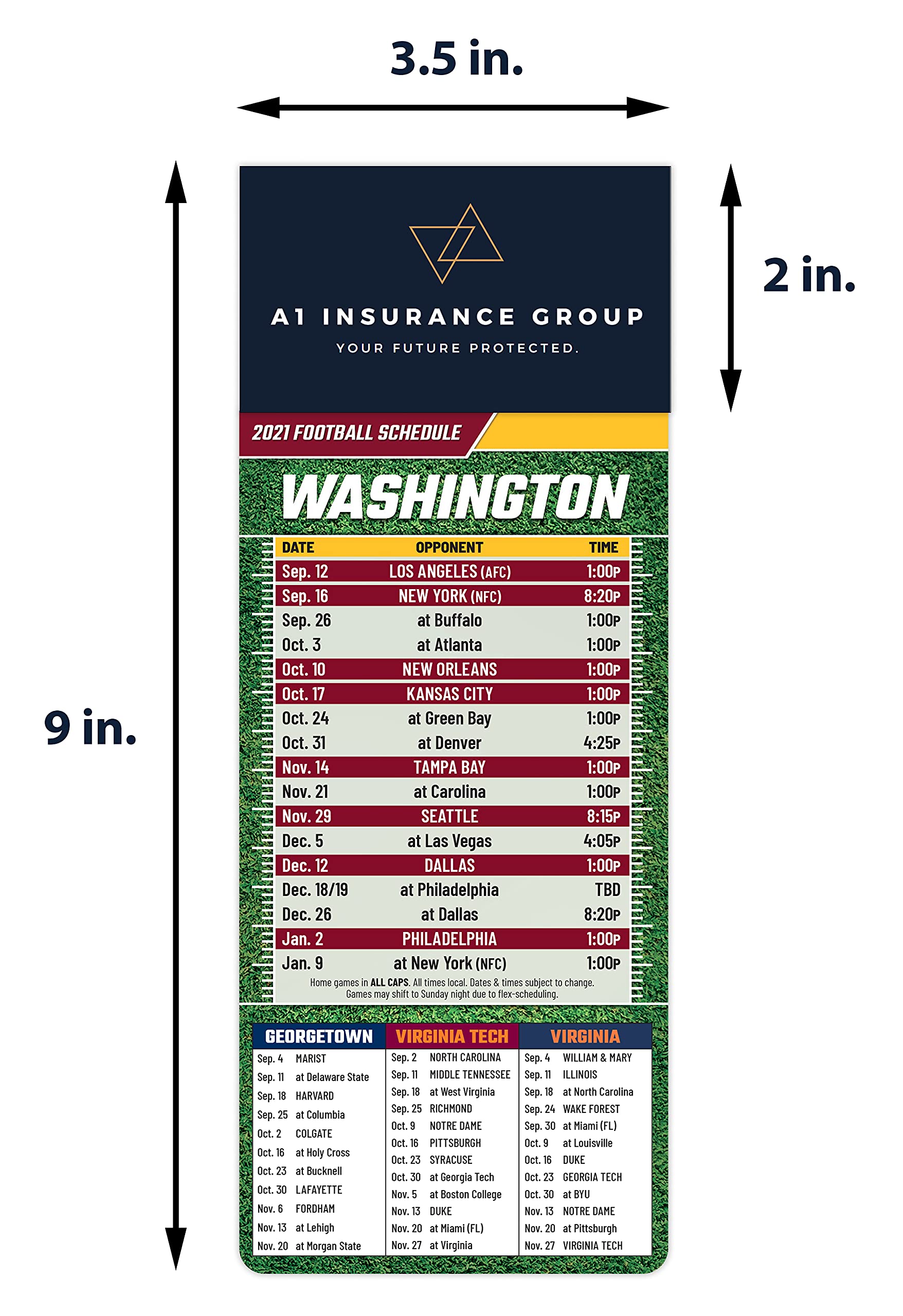 Amazon.com: 2023 Pro Football Sports Schedule Magnets (Washington) - 100  Count - Business Card Peel and Stick Magnets - Promotional Items for Brand  Building - Add Your Business Card - Small Business : Office Products