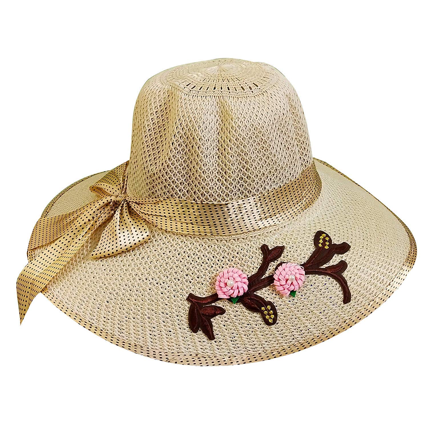 JMP Classic Design Summer Sun Protection Fedora Hat and Cap for Travelling for Women's and Girl's (Cream-Brown)