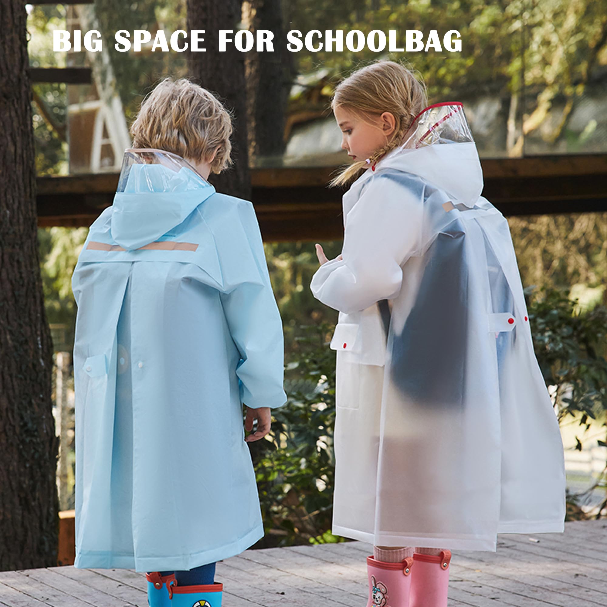 Fewlby Abrigos Impermeables Chubasquero para Niño Niña Poncho de Lluvia Transparente Chaqueta Impermeable con Capucha Infantiles Reutilizable Traje de Lluvia 6-16 Años