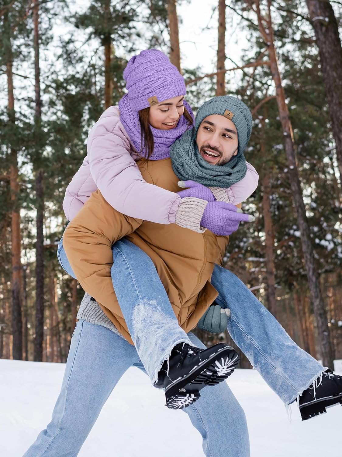 Winter Beanie Hat Scarf Gloves, Warm Fleece Knit Hats Touch Screen Gloves Neck Scarf Set Winter Gifts for Unisex Adult - Image 5