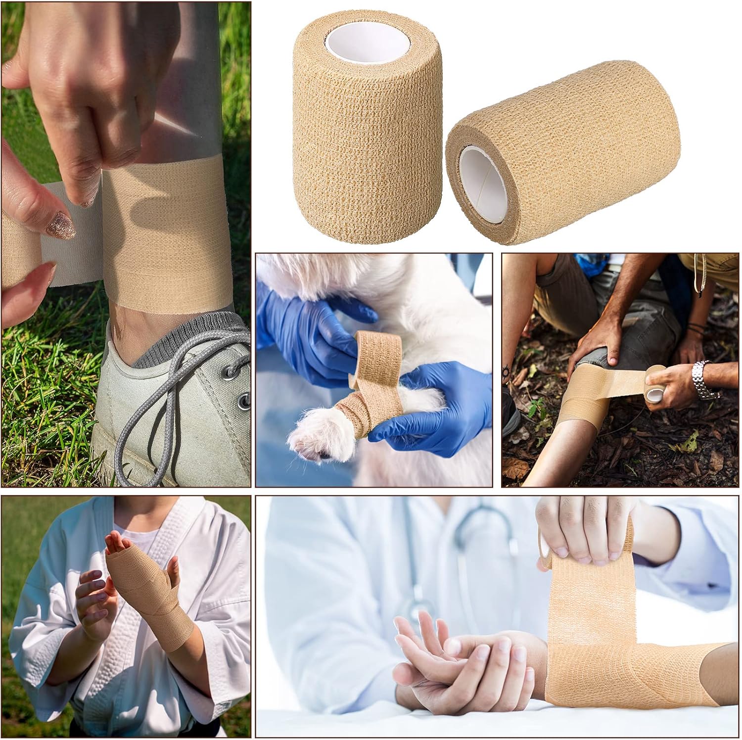 Treela 64 Pack 2" x 5 Yards Self Adhesive Cohesive Bandage Wraps, Elastic Breathable Athletic Tape, Flexible Self Adherent Bandage Rolls for Wrist, Ankle, Fingers, Sports & Pets (Beige) - Image 4
