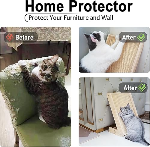 Miniatura 6 de Rascador para gatos, rascador de gato en forma de L para gatos de interior, rascador de gatos de tres modos, protector de muebles de sisal natural