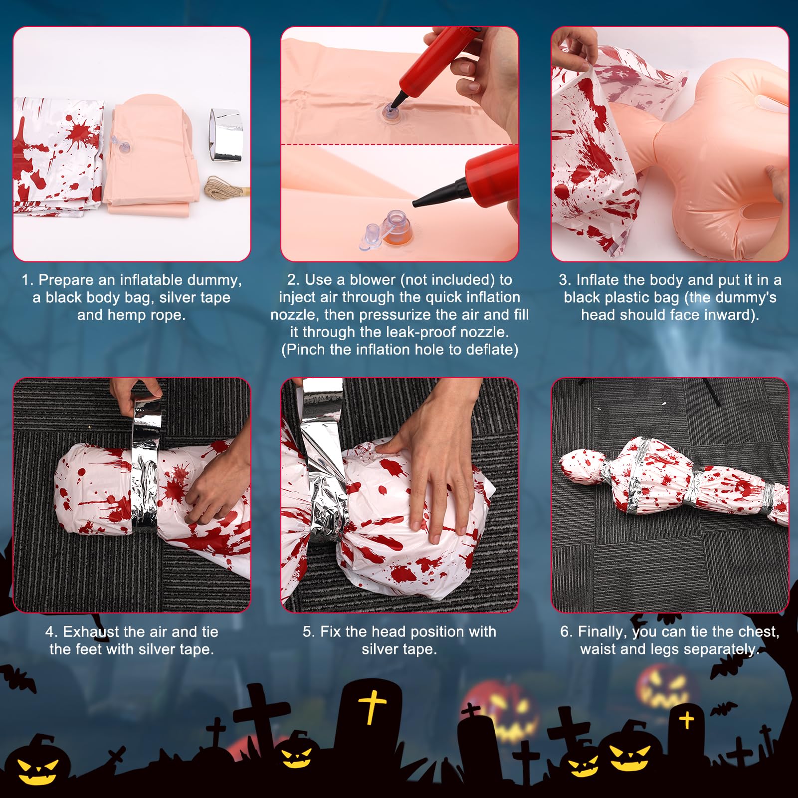 Lot De 2 Accessoires De Fausses Cadavres D'halloween – Cadavre Suspendu – Kit De Sac Mortuaire D'halloween Effrayant Décoration - Maison