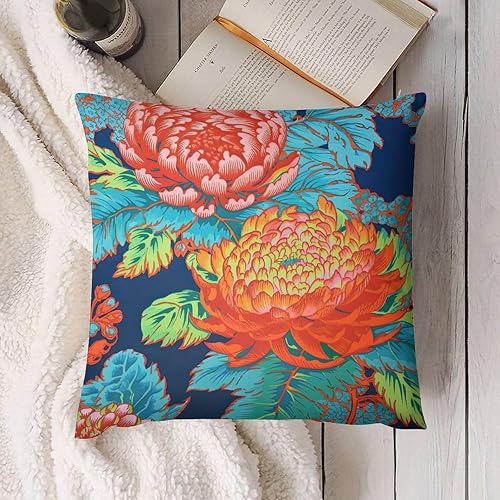 Miniatura 3 de Funda de almohada floral azul marino y rojo, fundas de almohada de terciopelo chinoiserie, fundas de cojín de flores, fundas de almohada de granja,