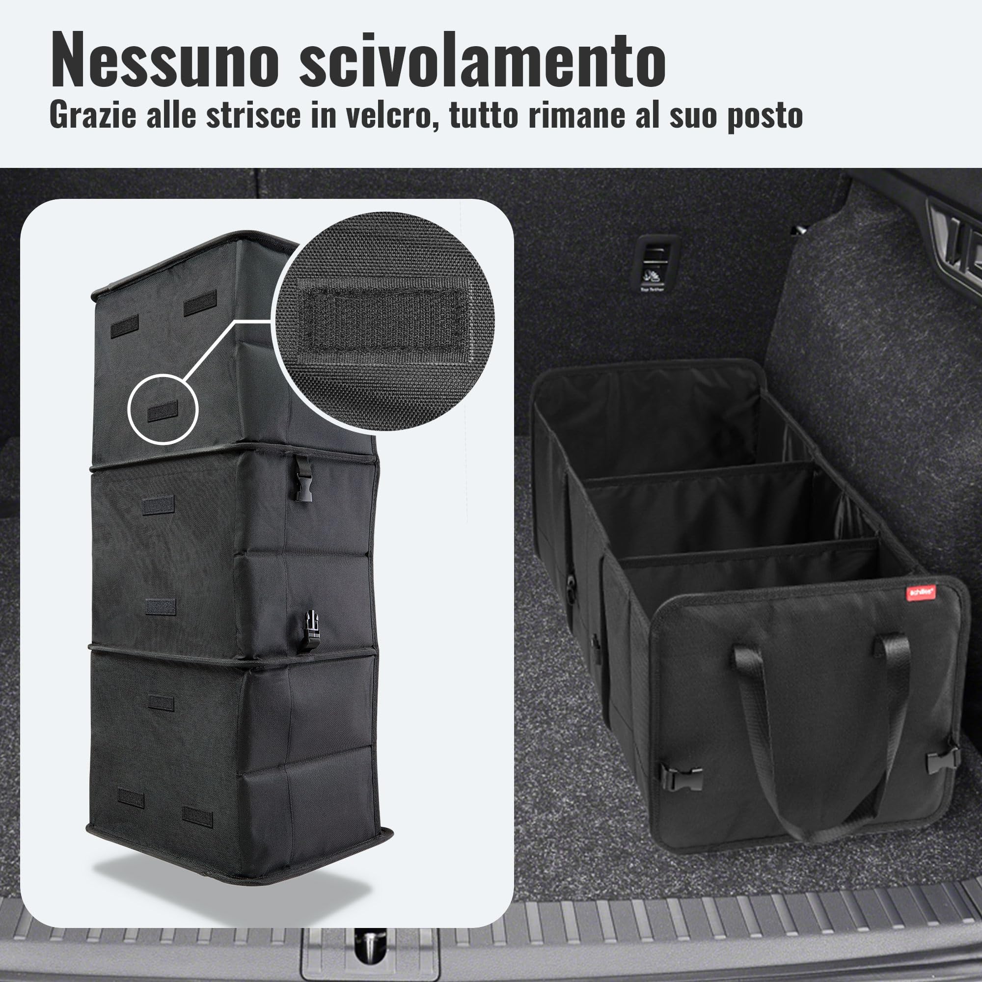 achilles Organizer Bagagliaio Auto Pieghevole - 71L Organizer Bagagliaio - 3 Scomparti Regolabili Organizer Compatto per l'Auto - Nero - 74x33x30 cm