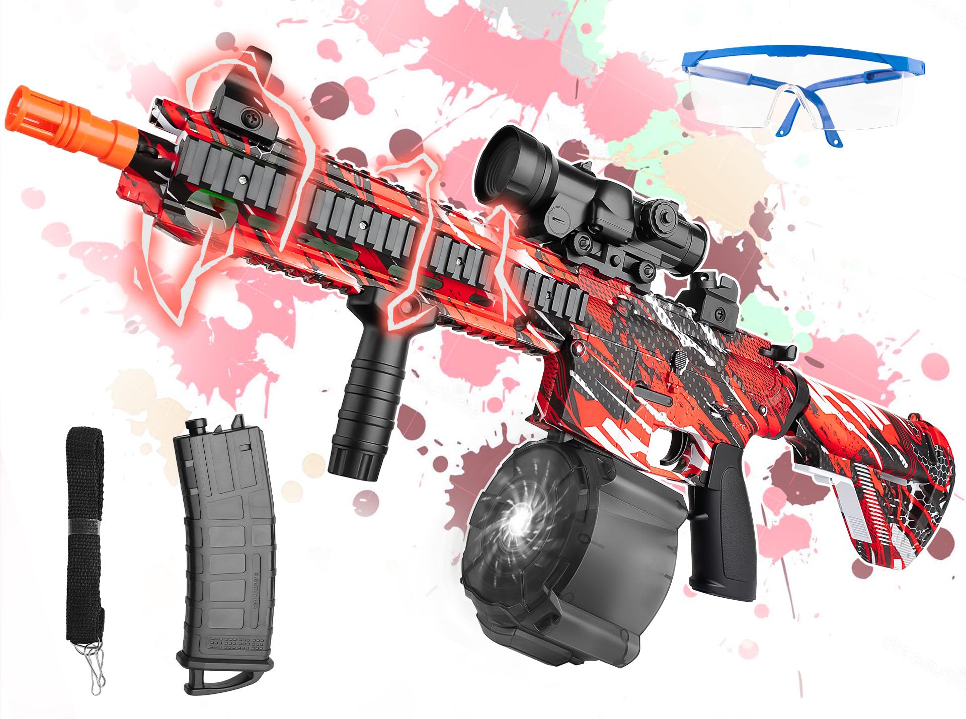 Gel Splat Toy Automatic, Electric Gel Splat Toy with Goggles, Red