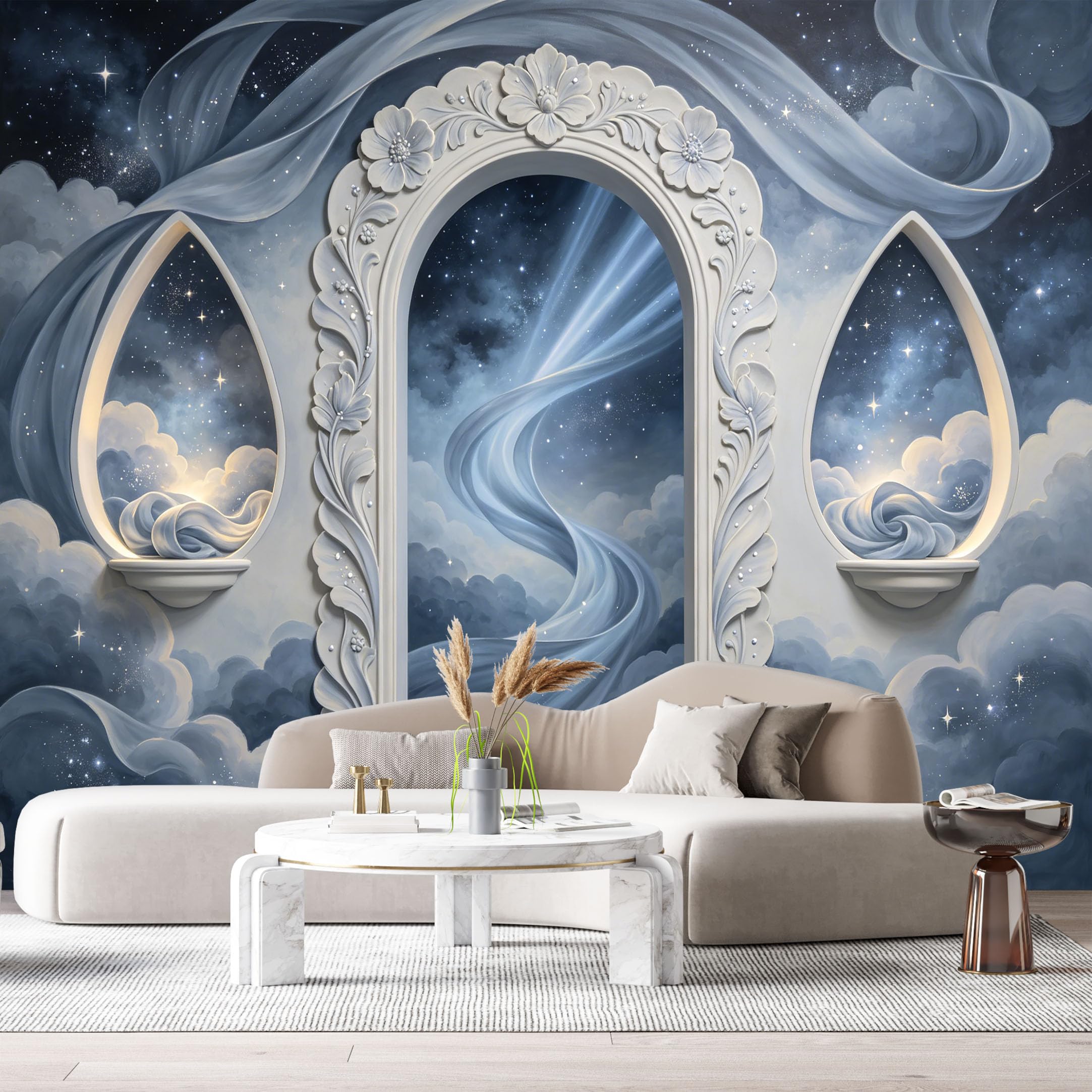Custom Size Wall Murals Fantasy Dreamlike Portal Starry Night Sky Celestial Abstract 3D Trompe L'Oeil SelfAdhesiveWall Fabric Removable Wallpaper Wall Decor for Living Room Bedroom Bathroom