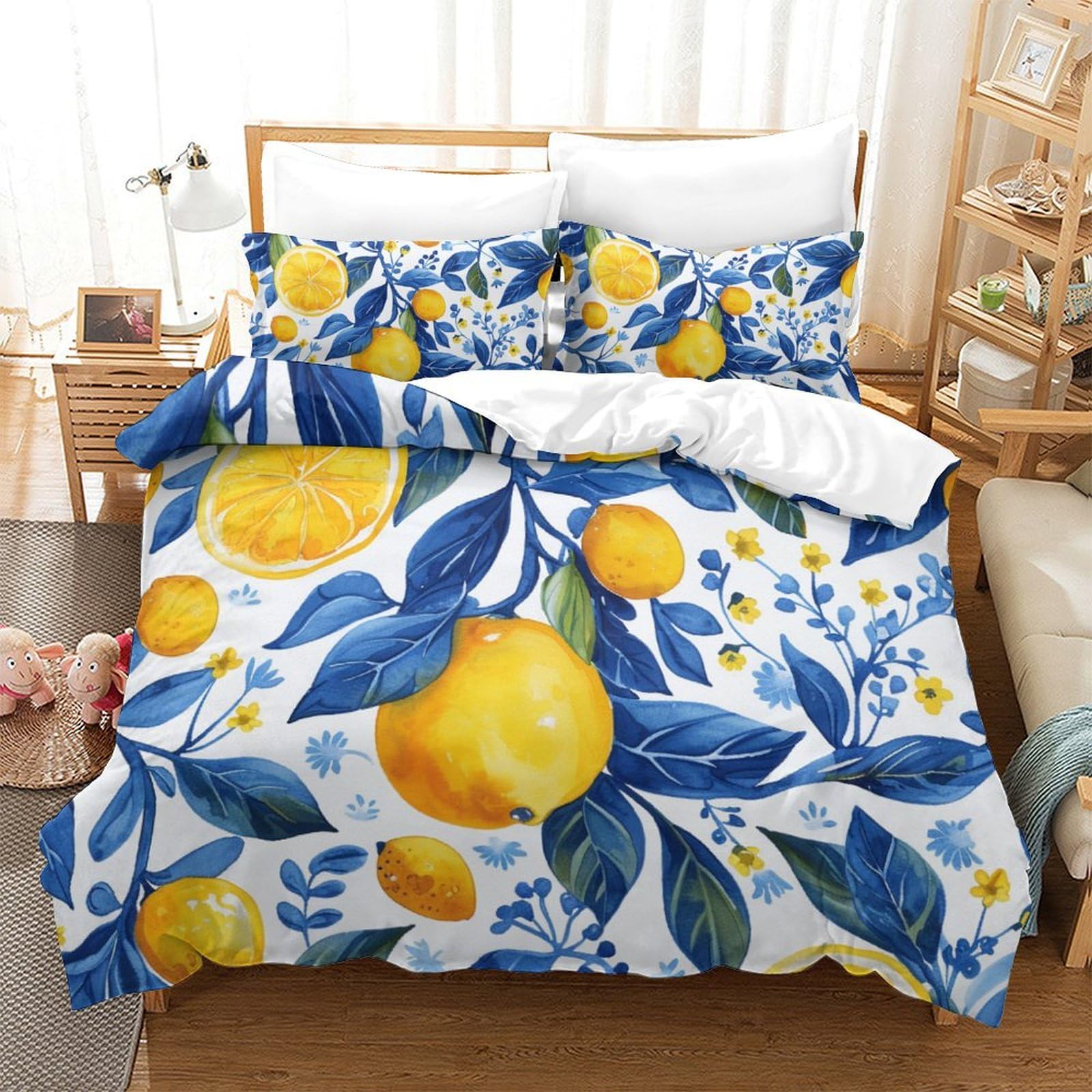 Parure de lit aux motifs citrons rafraîchissants pour une chambre lumineuse en été comme en hiver