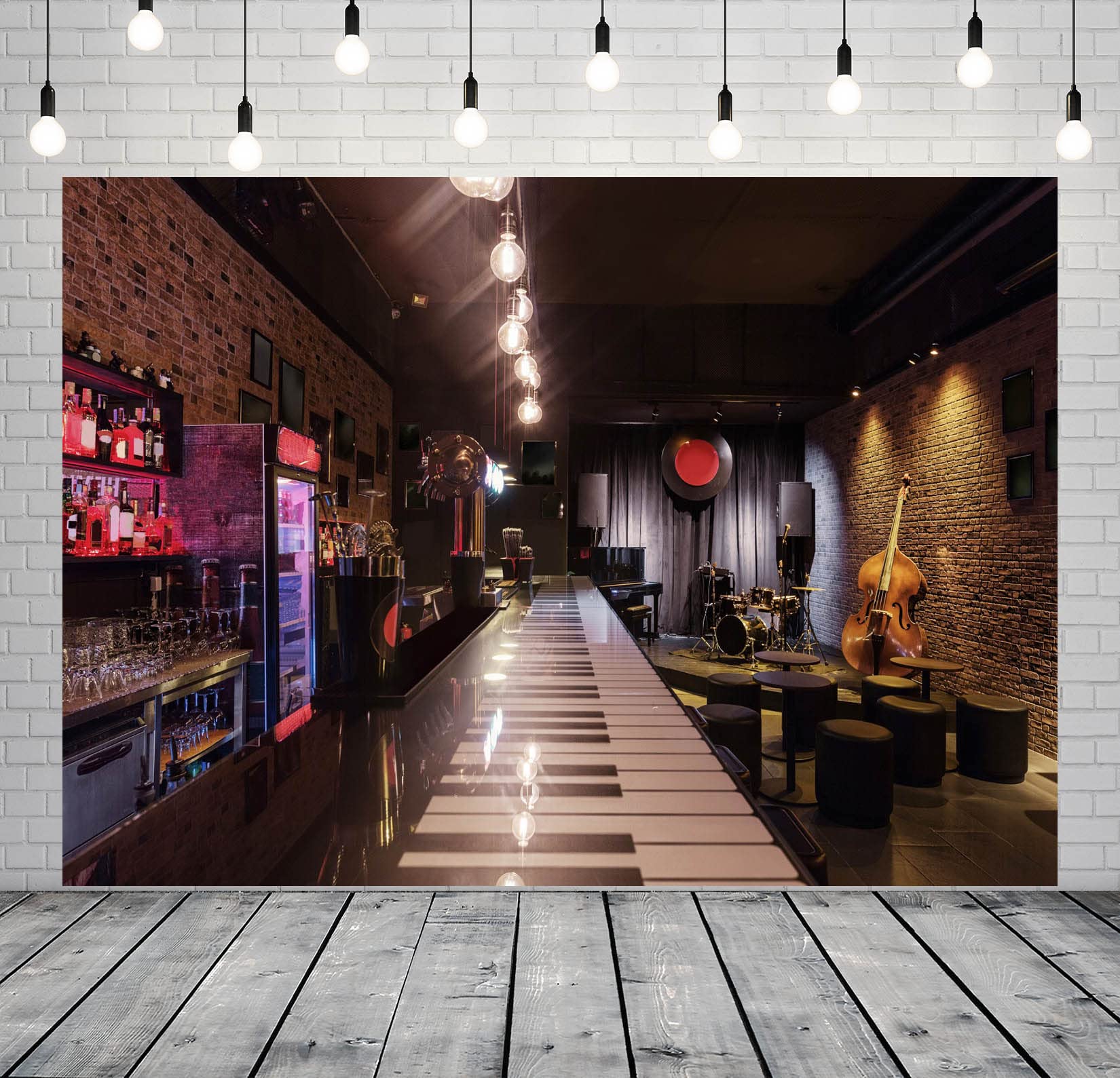 BELECO 4.6x2.5m Tessuto Club Musica Sfondo Bar Jazz Moderno Pub Bar Café Interno Pianoforte Cello Rock Jazz Blues Palco Concerto Musica Decorazione Festa