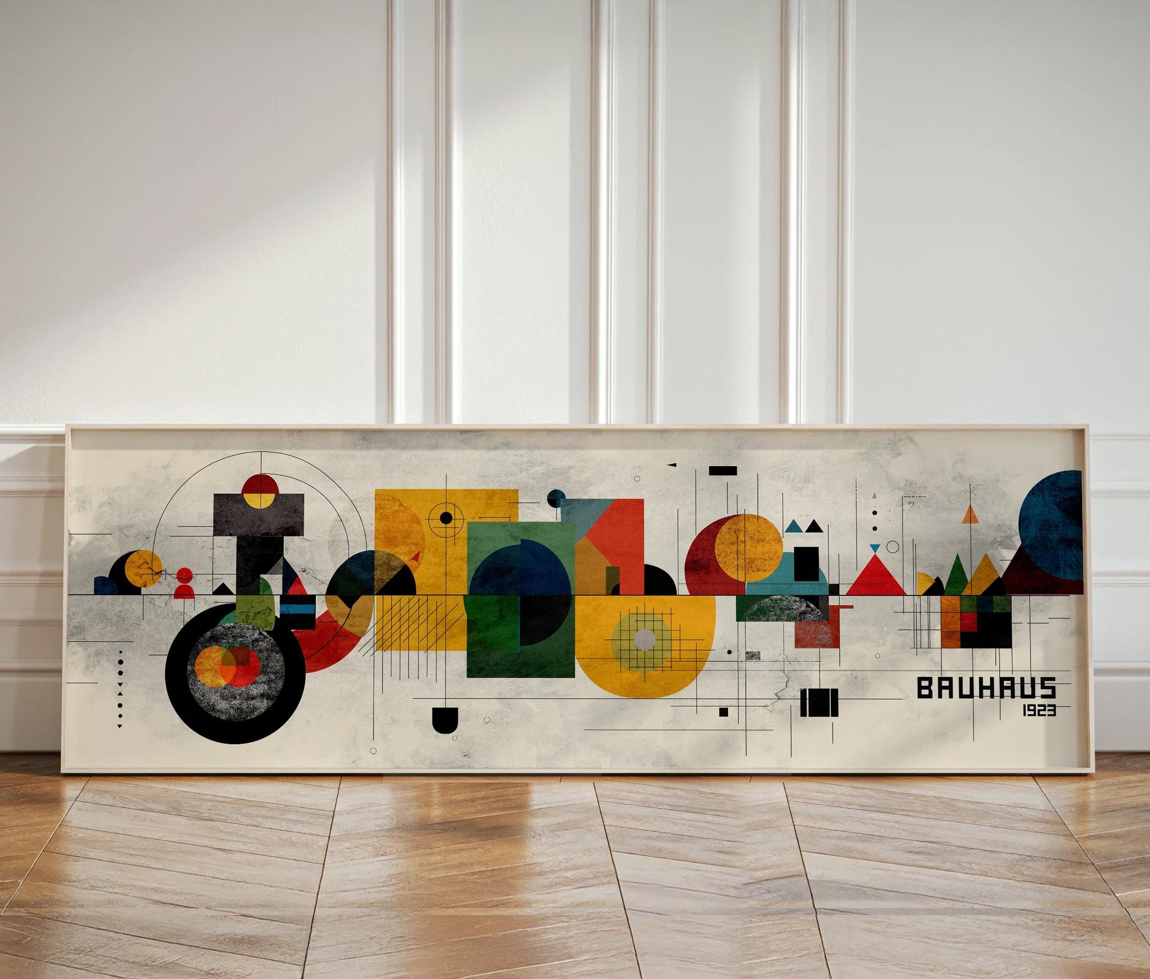 CAOXTART Panoramic Bauhaus Wall Art: Mid Century Modern Narrow Print Poster, Retro Geometric Painting, Horizontal Wall Decor(20x60cm/Frameless)