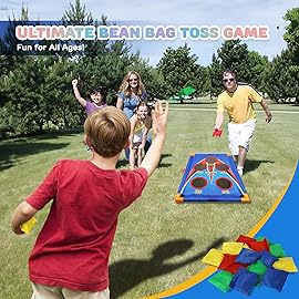 TOY Life 16 Pack Bean Bags Corn Hole Toss Game Bean Bags for Kids Tossing Cornhole Game Set Kids Cornhole Bean Bags Toss 4 Color Storage Bag Included Outdoor Toys Game for Kids Backyard Game Toys