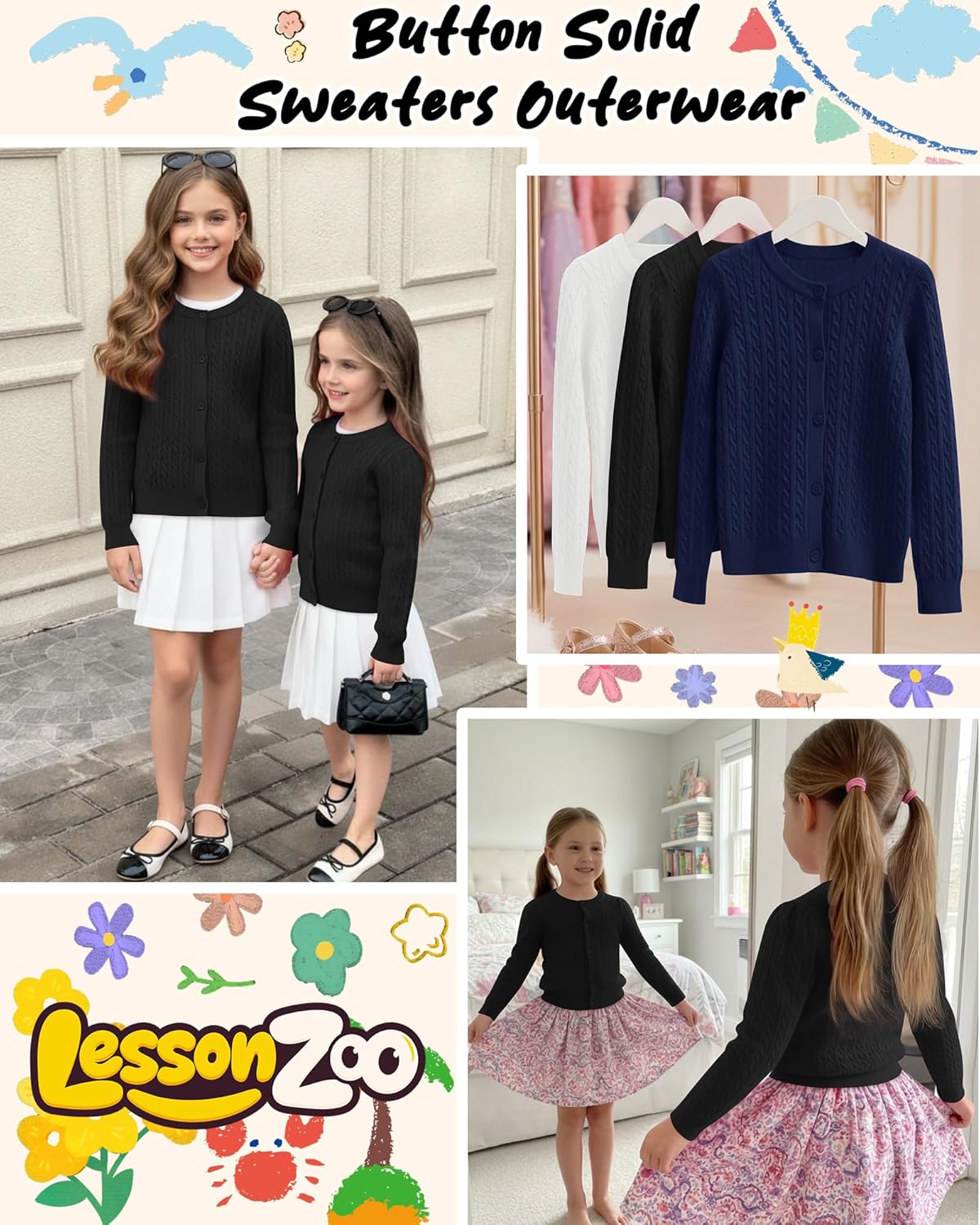 Girls' Cardigan Sweater Long Sleeve Button Solid Basic Cardigan Toddlers Kids School Uniforms Knit Tops - Image 5