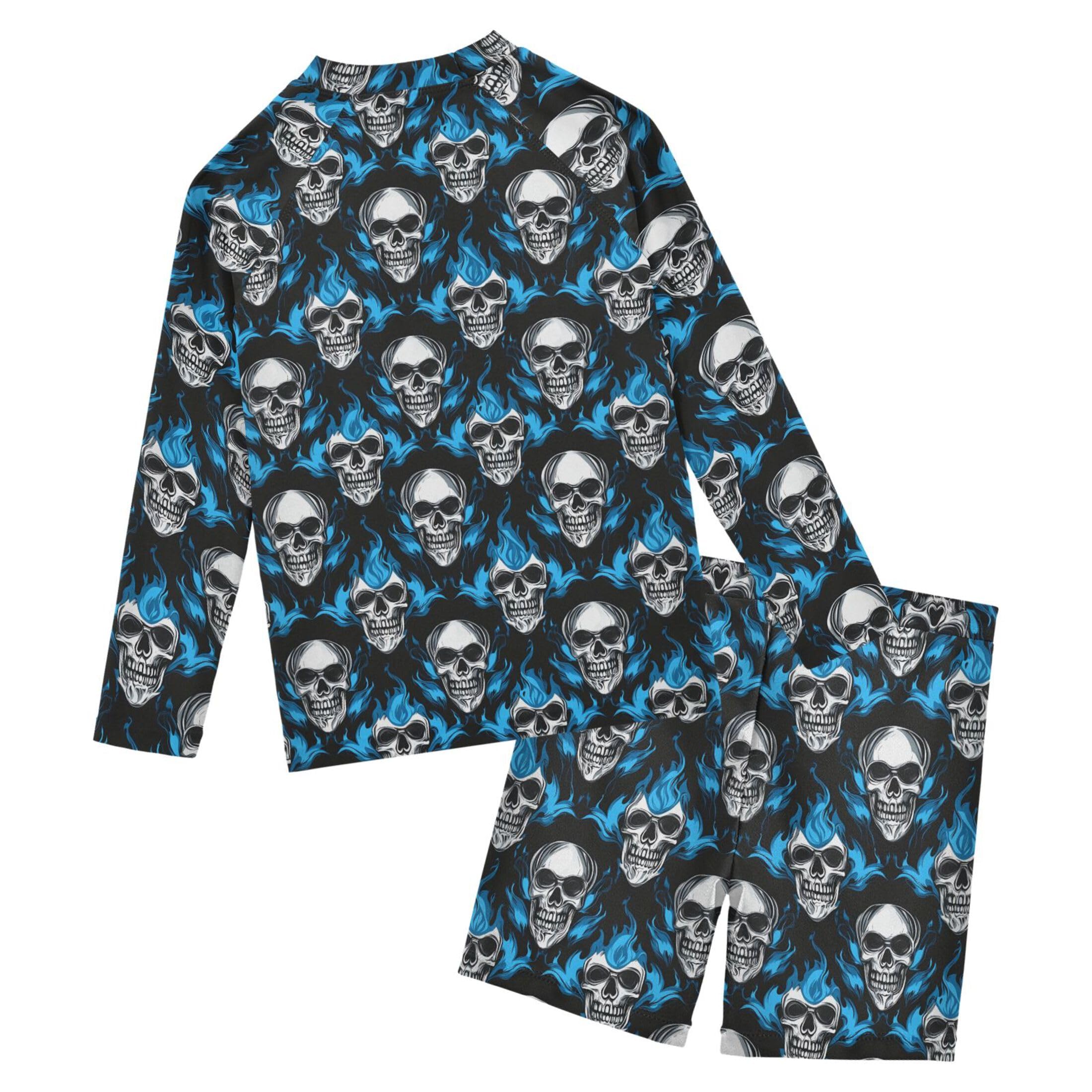 Skull Fire Baby Boys' Toddler Long Sleeved Rashguard Swim Bathing Suit Set B0404427