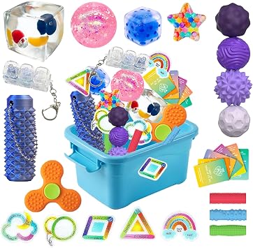 24Pack Fidget Toys Bulk for Adults Taba Squishy, Keyboard Fidget, Little Ouchies Pain Fidget, Magnetic Balls, Sensory Stickers, Slow Rising Stress Balls, Fidget Box for Autism Anxiety Relief