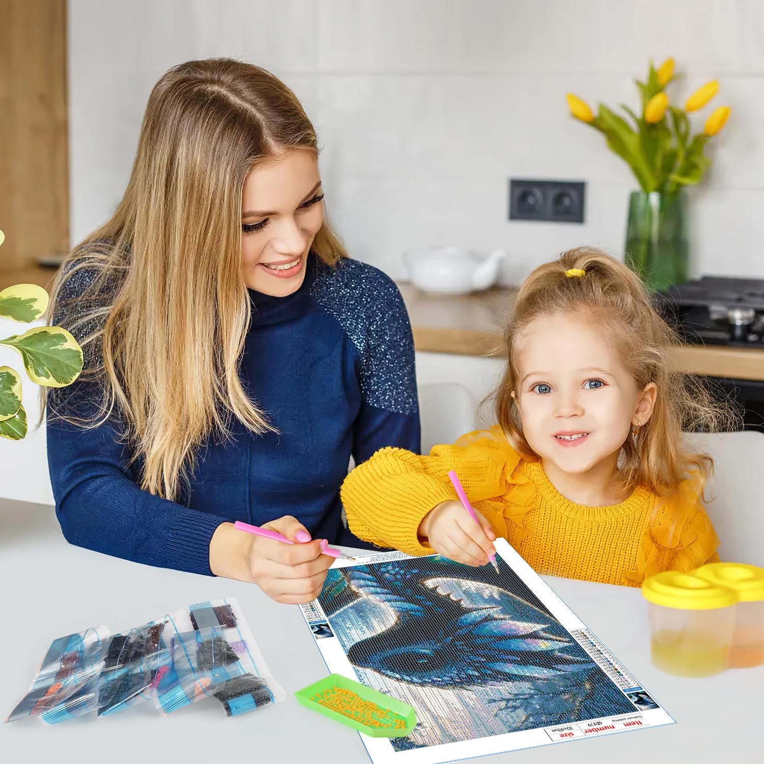 DPHERO 5D Bricolage Dragon Diamond Painting, DIY Broderie Dessin Animé Diamant Painting Kit Complet, Dragon Peinture Diamant Artisanat Strass Point De Croix Painting Pour Adultes 30x40 Cm