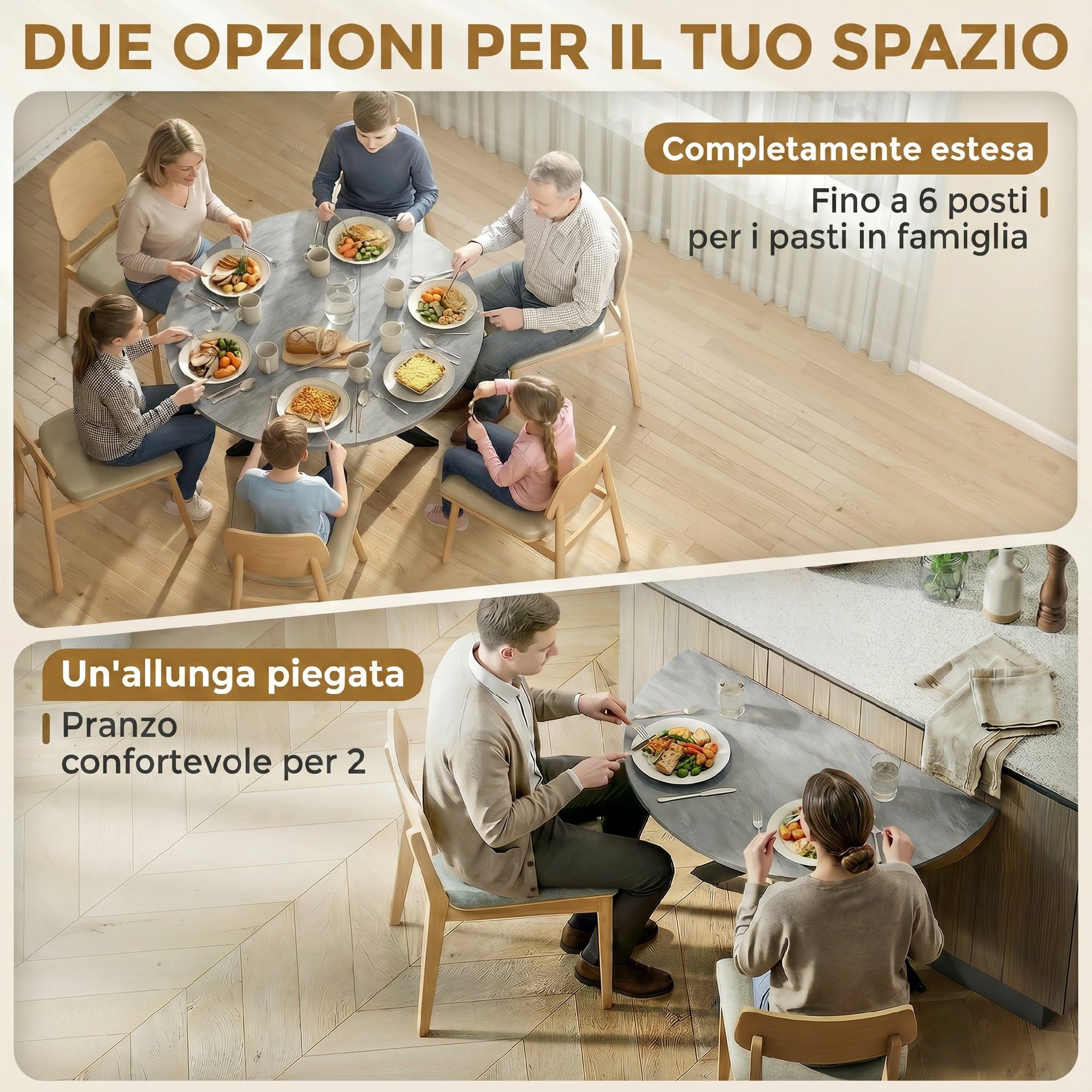 HOMCOM Tavolo da Pranzo Rotondo Pieghevole per 2-6 Persone, Ø110 cm Tavolo Cucina a Ribalta con Gambe a X in Acciaio, Piano Spesso, Salvaspazio per Soggiorno Sala da Pranzo, Grigio Cemento