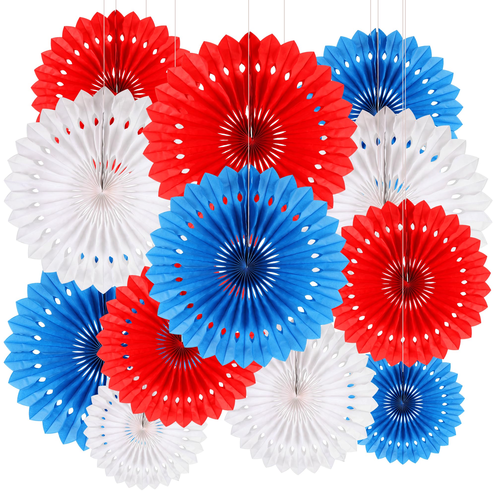 BestoFun 12 PCS 4th of July Patriotic Decorations Red White Blue Paper Fans for American Fourth of July Memorial Day Independence Day Veterans Day Party Decor Supplies — image 1