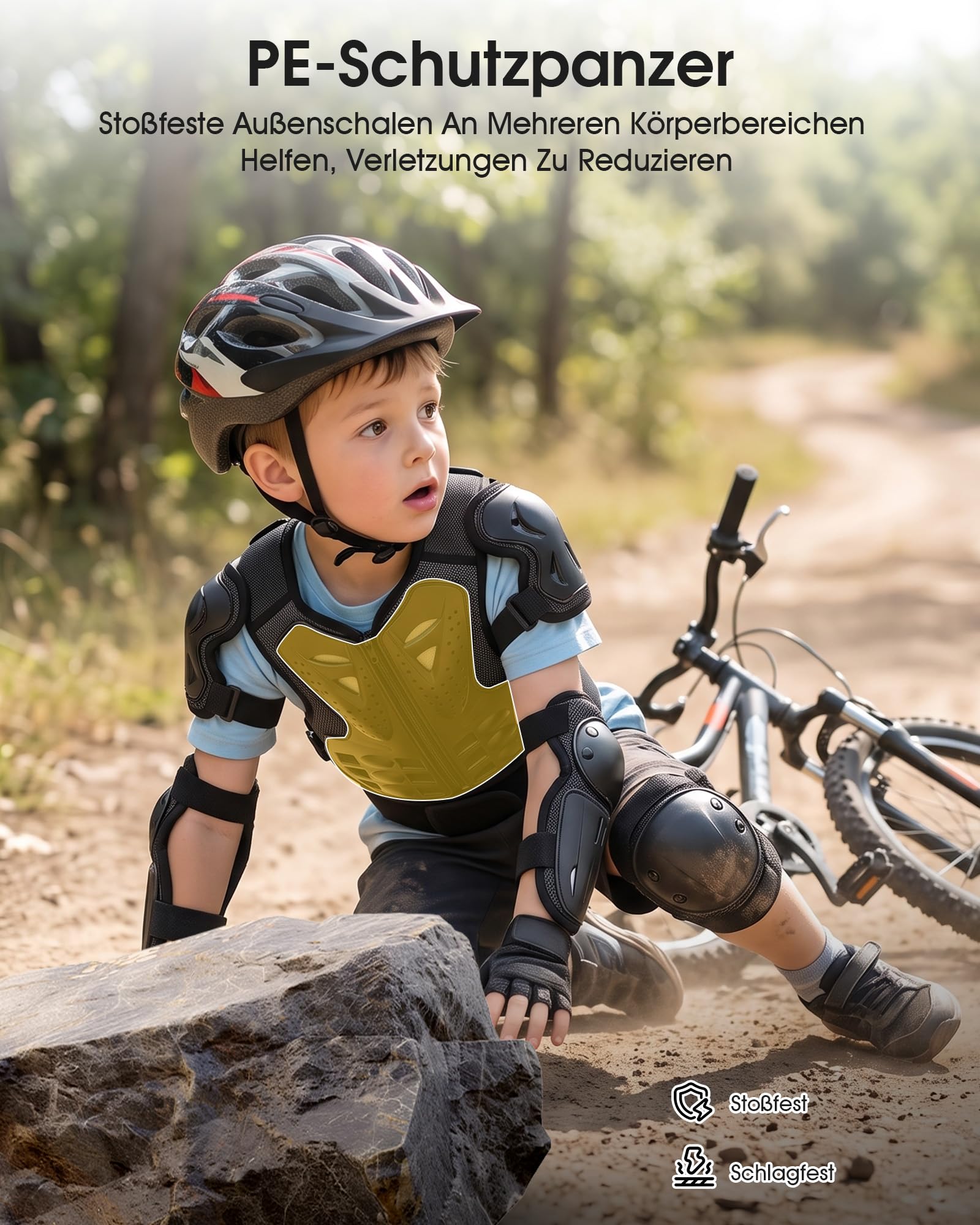 Kinder Schutzset Protektoren Set Motocross Mountainbike Brustpanzer Mit Knie Ellenbogen Verstellbar Stoßdämpfend Atmungsaktiv Für Fahrrad Scooter Skateboard Ski Für 4–12 Jahre