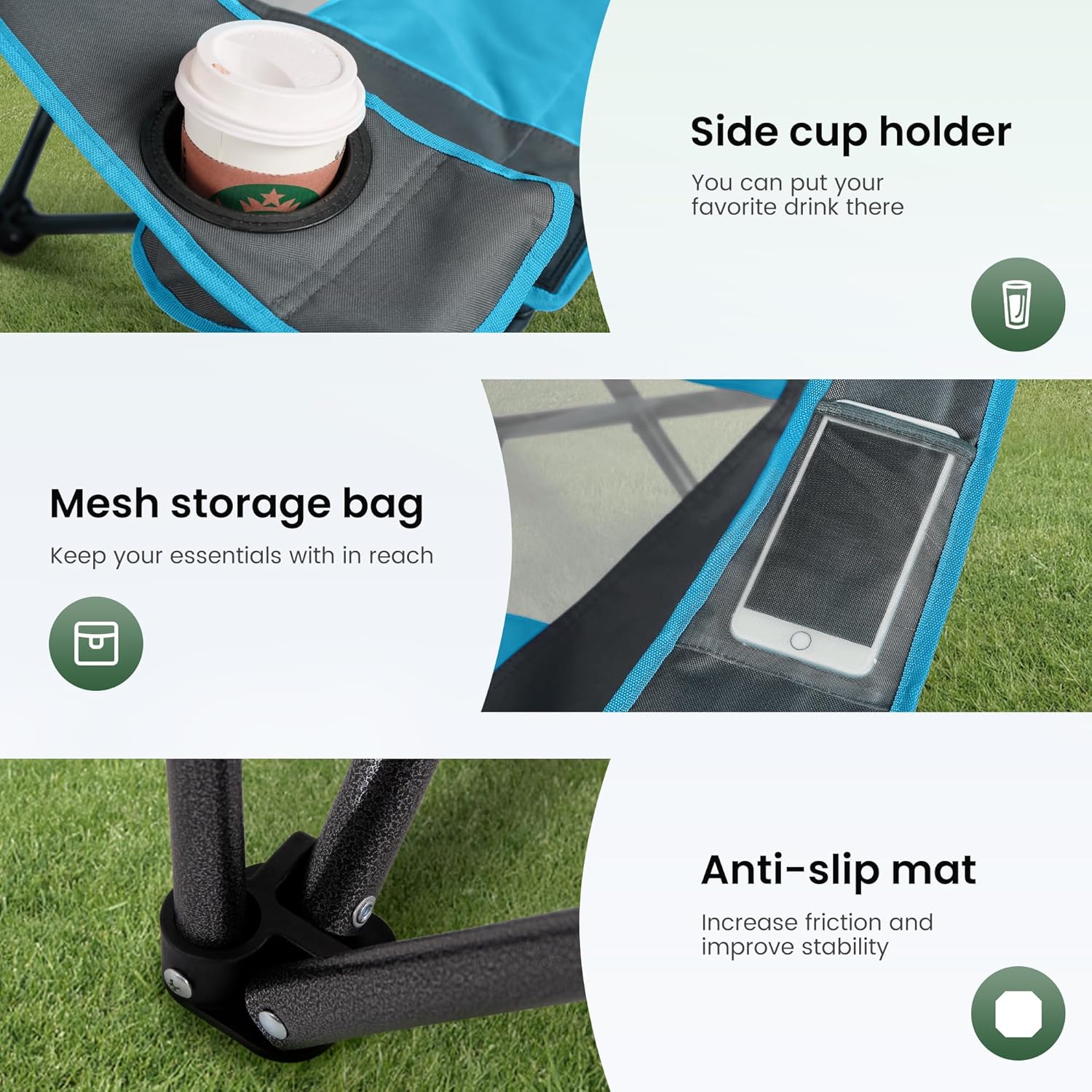 HIGH POINT SPORTS Camping Chairs with Shade, Heavy Duty Canopy Lounge Chair Sunshade Hiking Travel Chair with Cup Holder for Outdoor, Camping, Beach and Patio, Enamel Blue