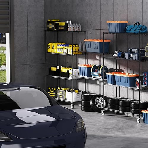 Miniatura 7 de NSF - Estantería de alambre de 6 niveles y 6000 libras, estante de almacenamiento ajustable resistente con ruedas de 5 pulgadas y revestimientos